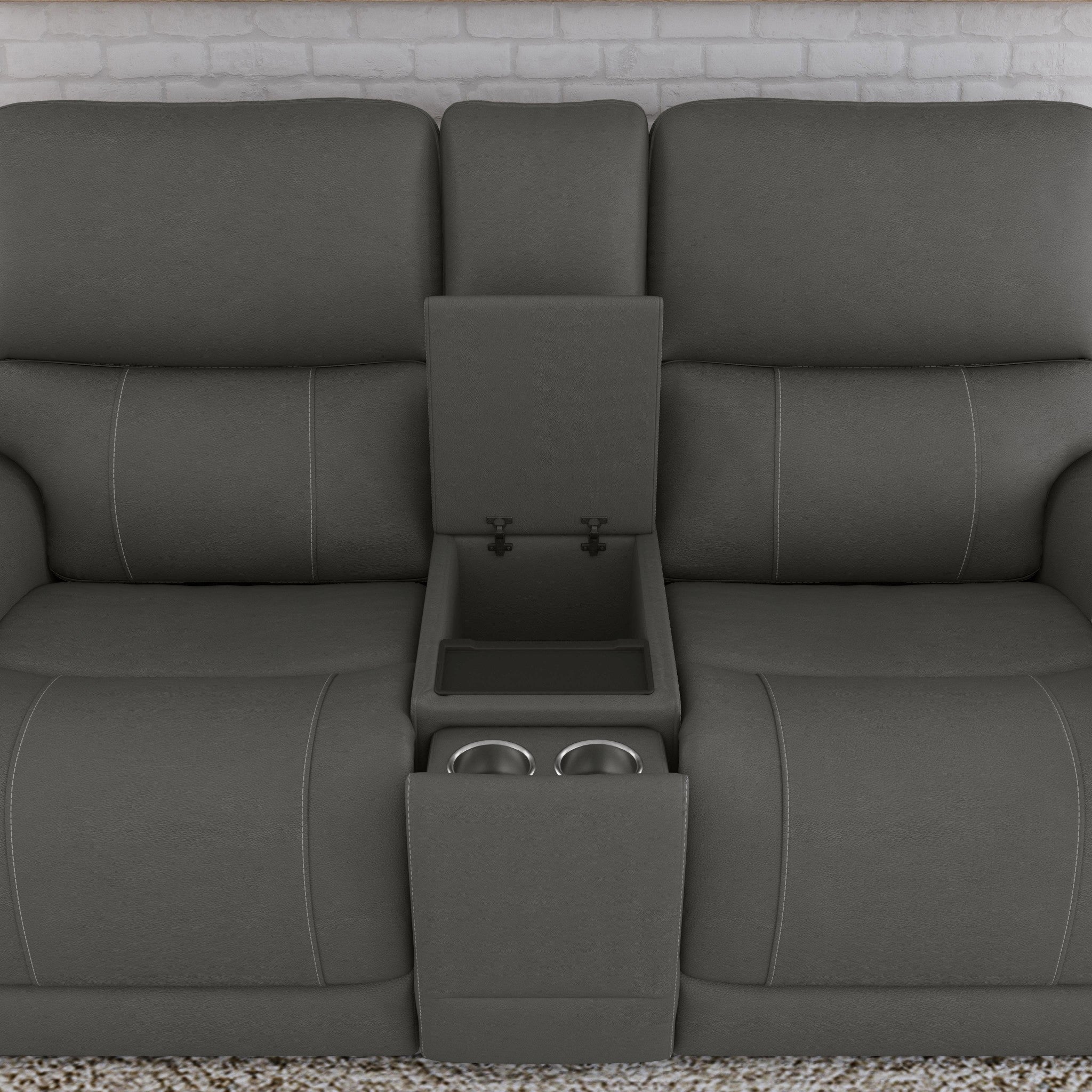 Carter Smoke Fabric Power Reclining Loveseat with Console & Power Headrests & Lumbar