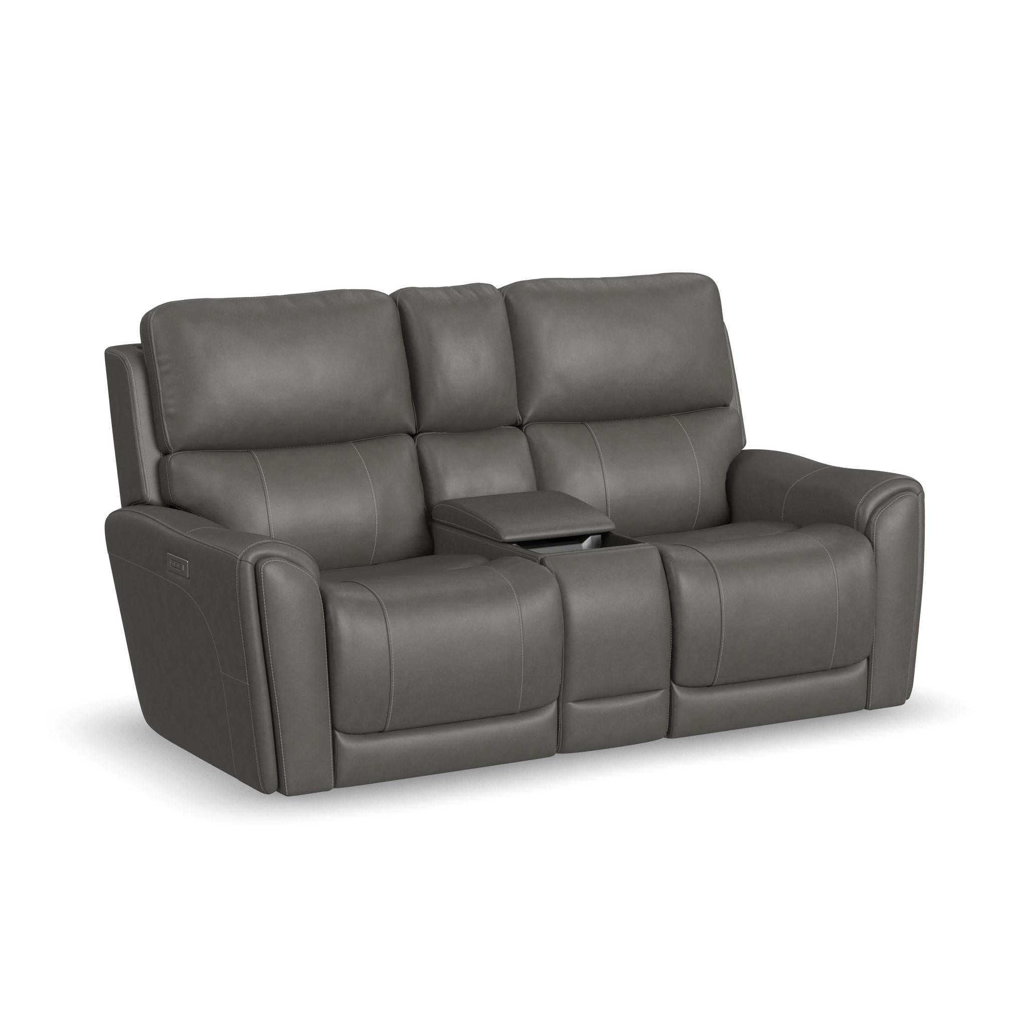 Carter Smoke Fabric Power Reclining Loveseat with Console & Power Headrests & Lumbar