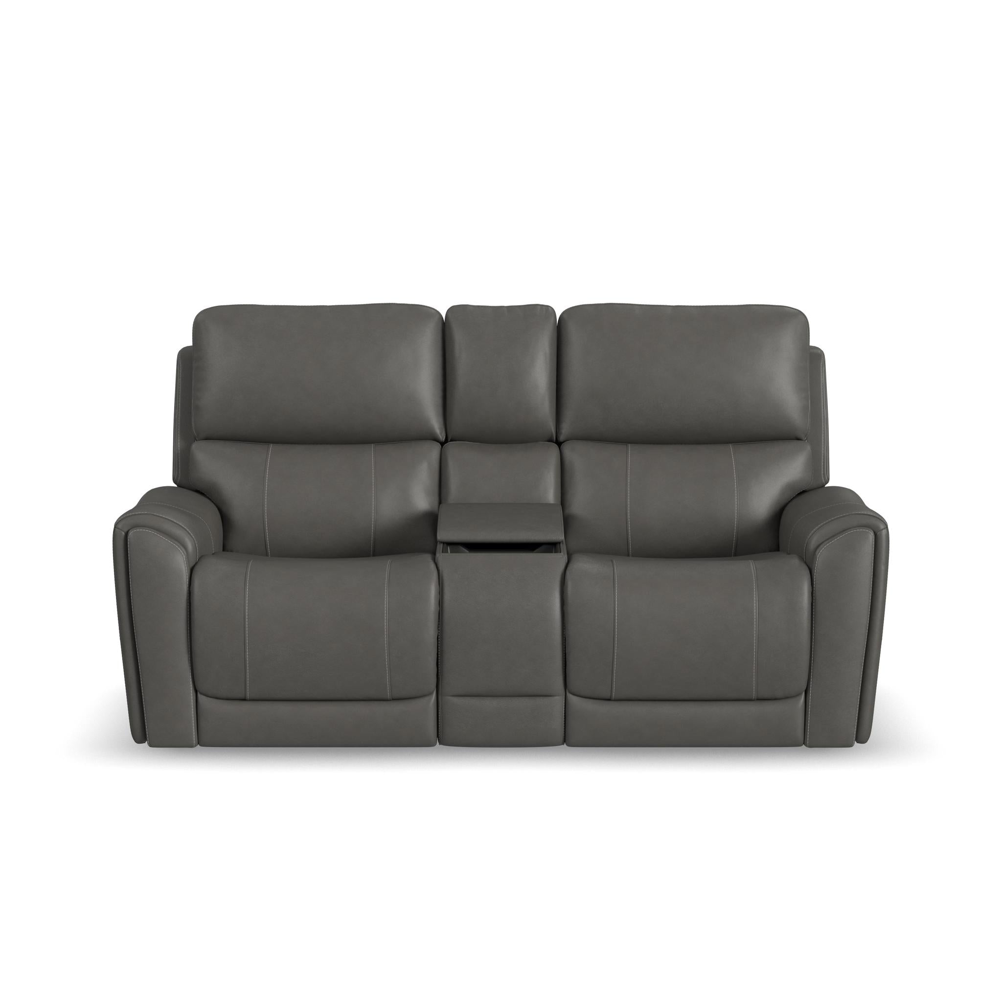 Carter Smoke Fabric Power Reclining Loveseat with Console & Power Headrests & Lumbar