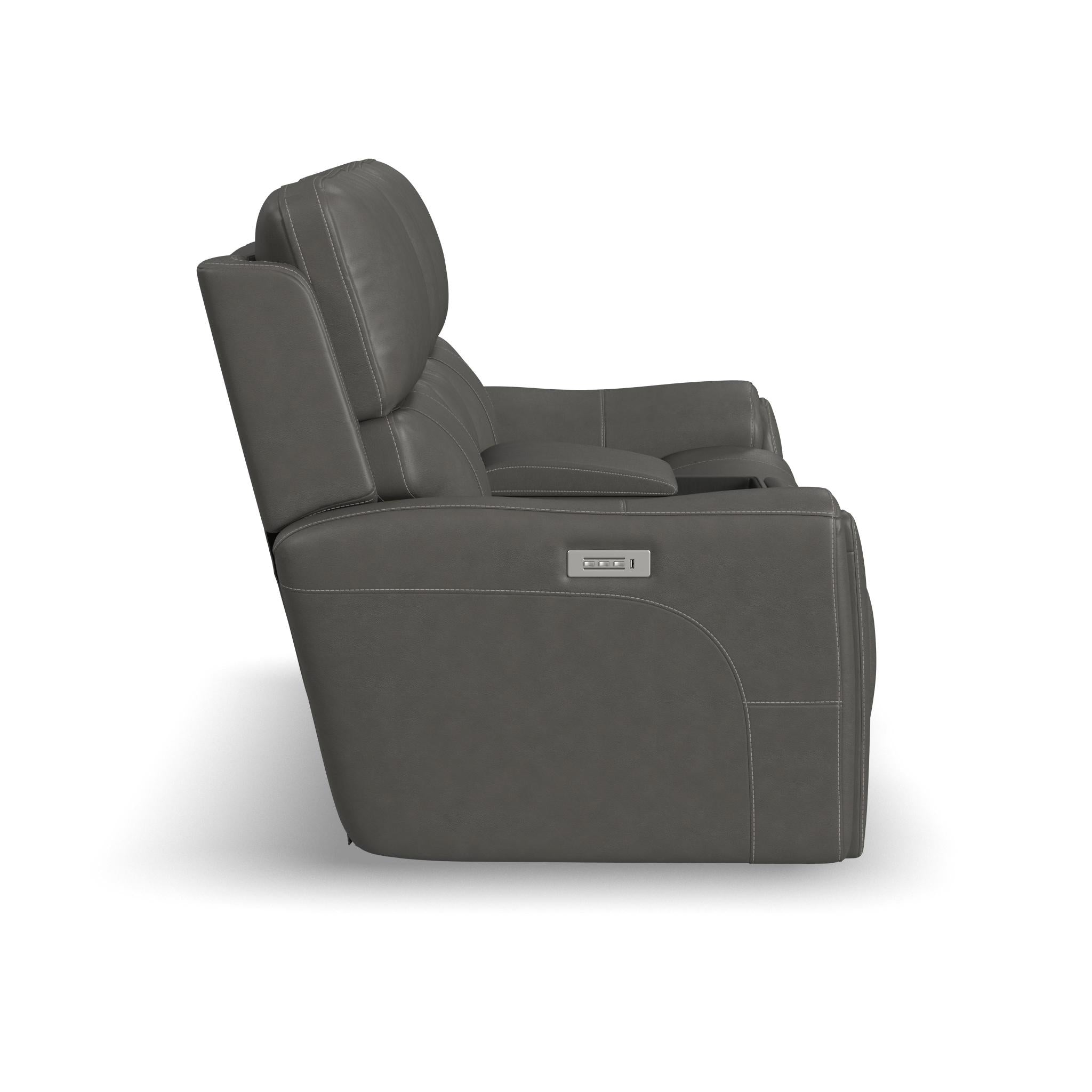 Carter Smoke Fabric Power Reclining Loveseat with Console & Power Headrests & Lumbar