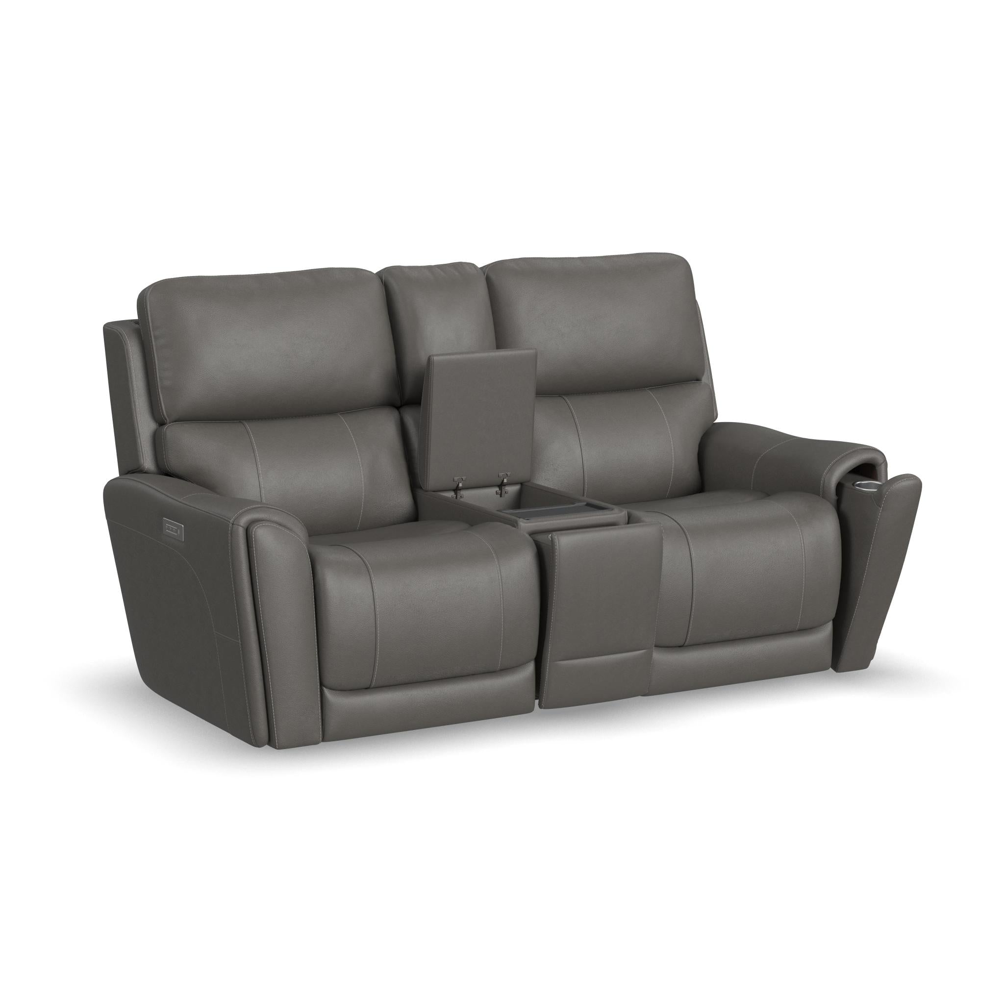 Carter Smoke Fabric Power Reclining Loveseat with Console & Power Headrests & Lumbar