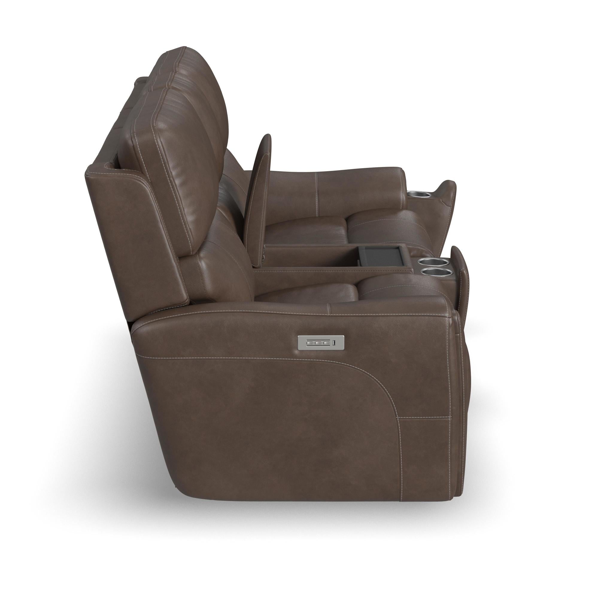 Carter Cappuccino Fabric Power Reclining Loveseat with Console & Power Headrests & Lumbar