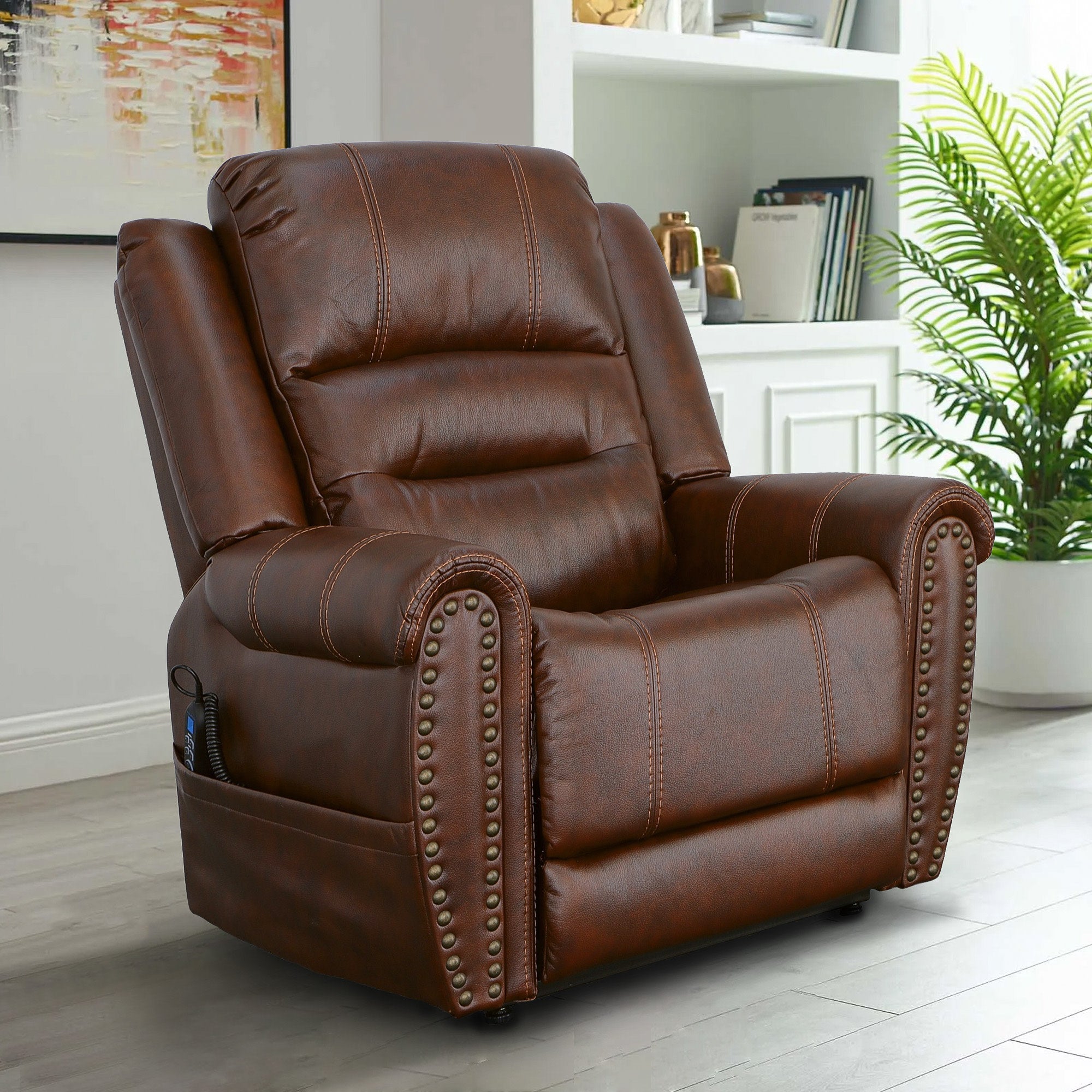 Oscar Grizzly Leather Power Lift Recliner with Right-Hand Control & Power Headrest