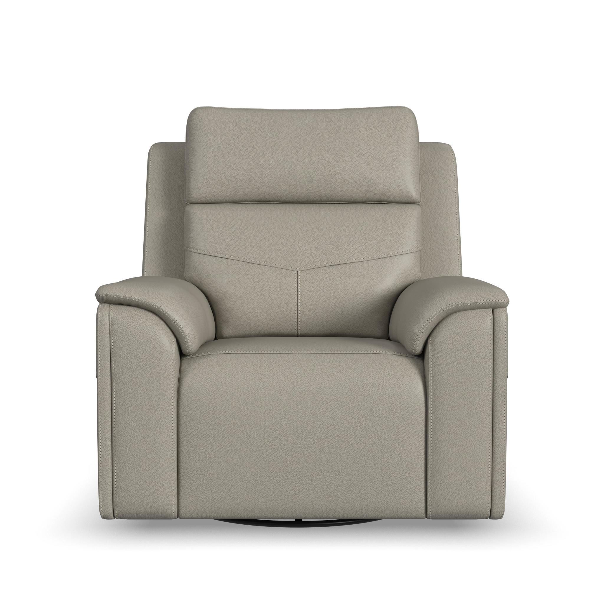 Vernon Dove Grey Fabric Power Swivel Gliding Recliner with Power Headrest, Lumbar, Heat & Massage