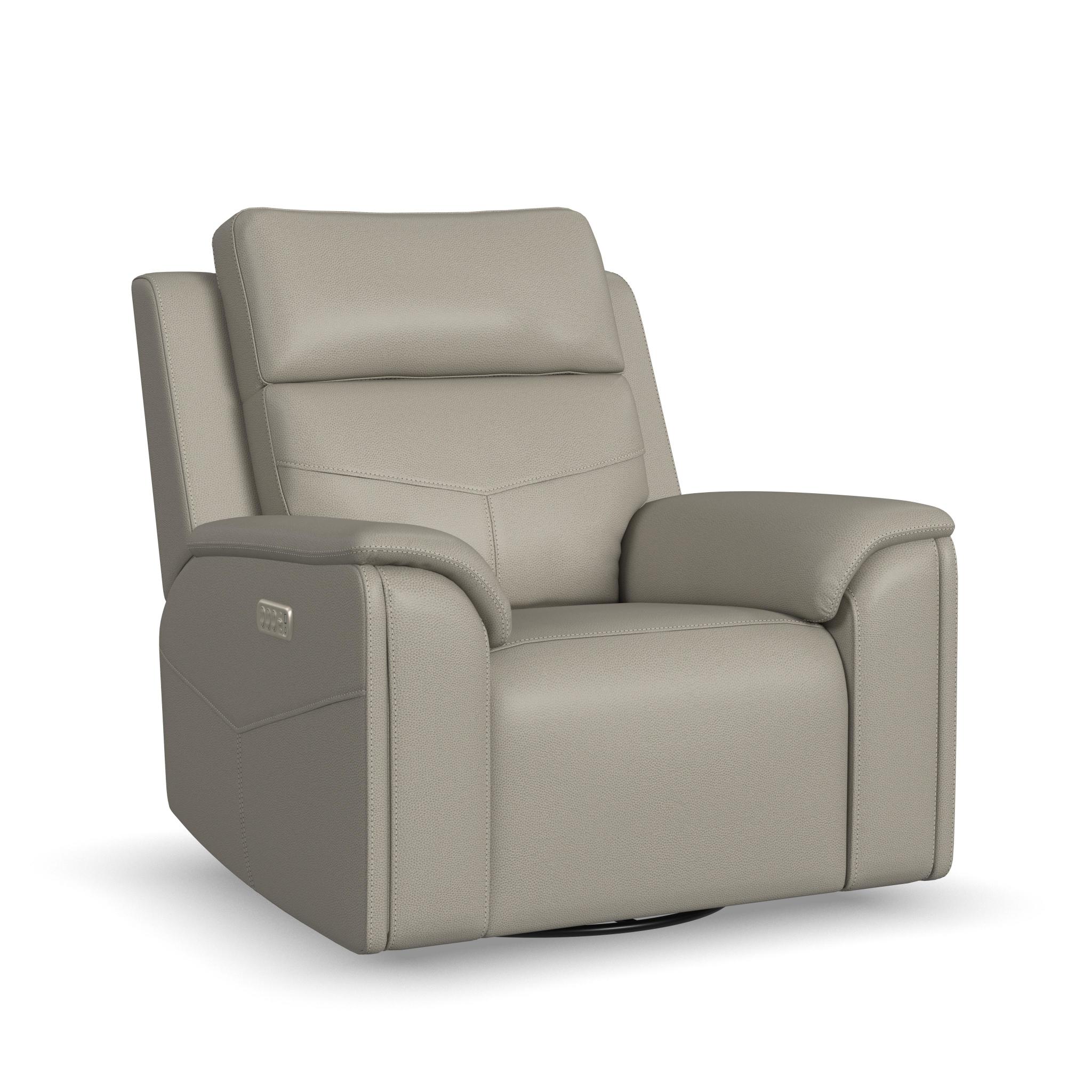 Vernon Dove Grey Fabric Power Swivel Gliding Recliner with Power Headrest, Lumbar, Heat & Massage