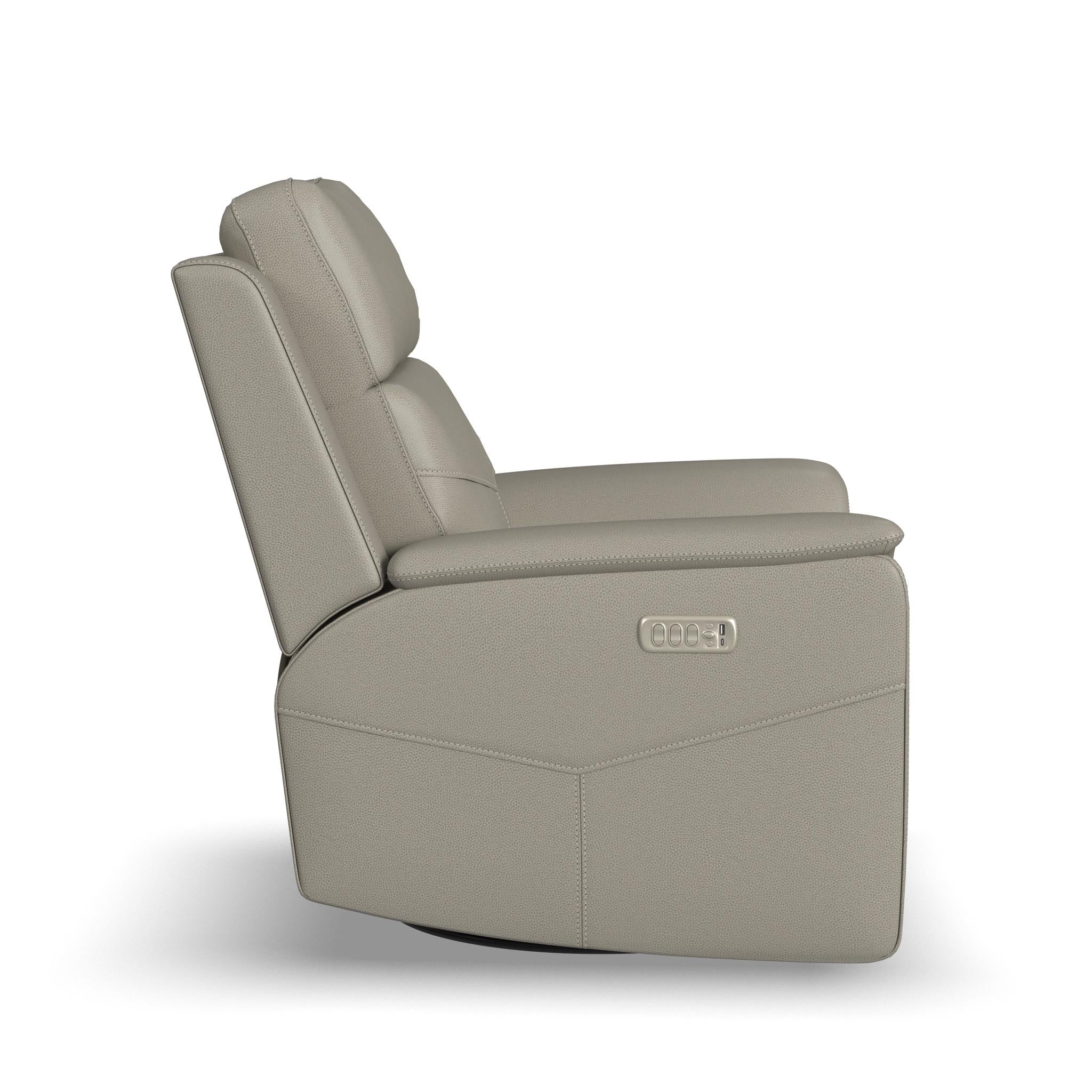 Vernon Dove Grey Fabric Power Swivel Gliding Recliner with Power Headrest, Lumbar, Heat & Massage