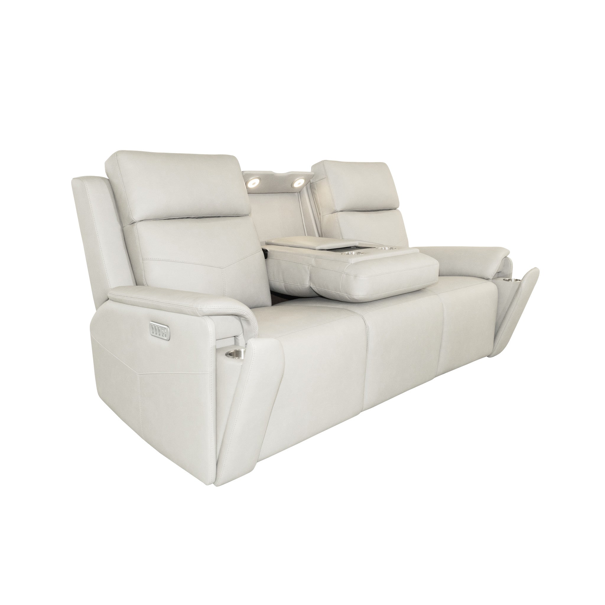 Vernon Dove Grey Fabric Power Reclining Sofa with Power Headrests, Lumbar, Heat & Massage