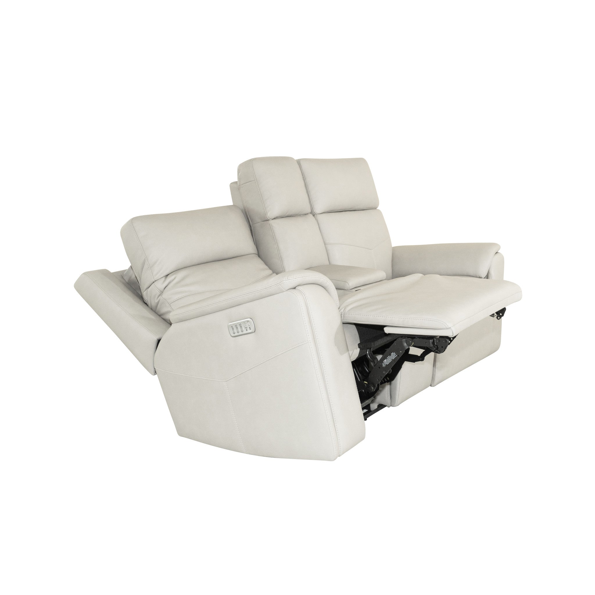 Vernon Dove Grey Fabric Power Reclining Loveseat with Console, Power Headrests, Lumbar, Heat & Massage