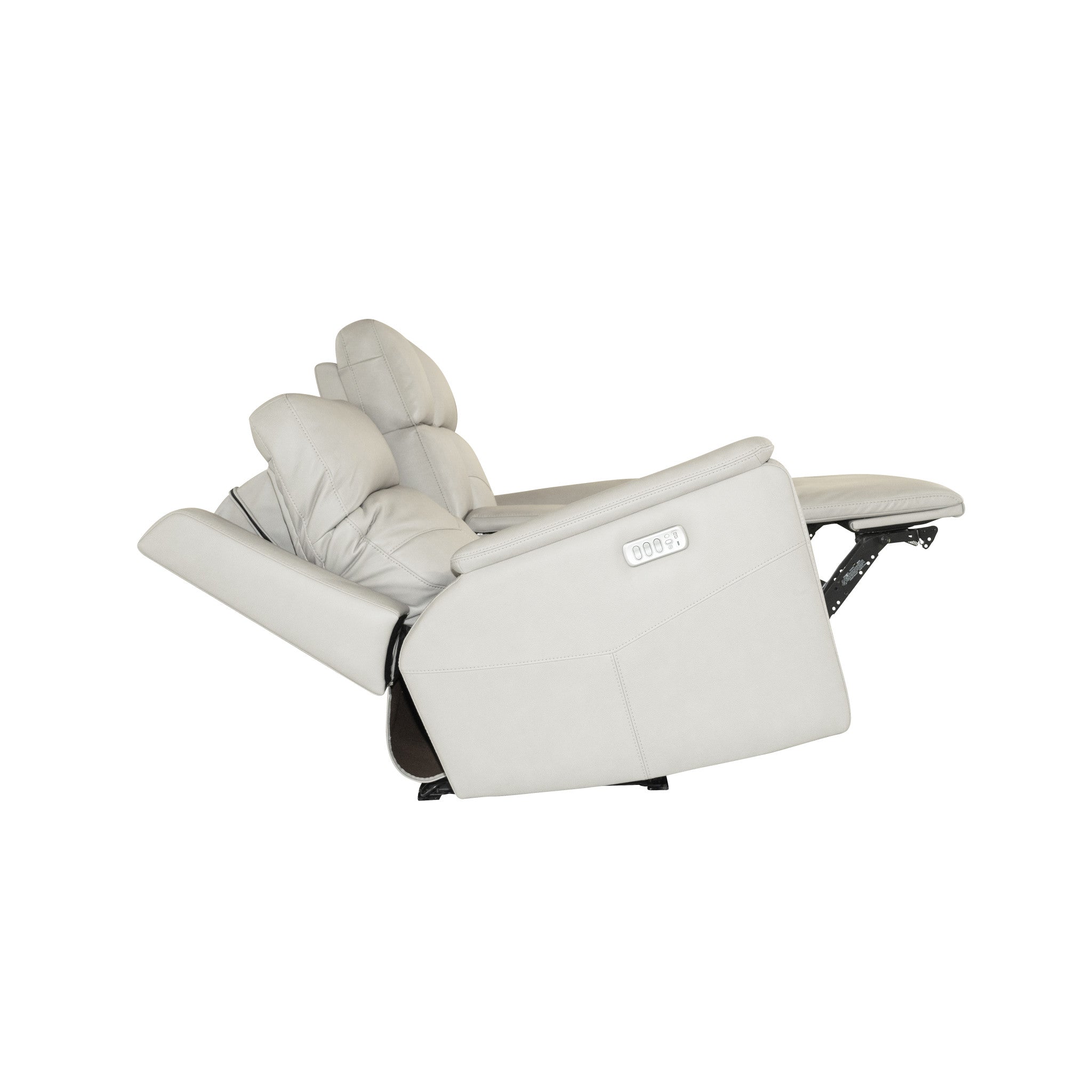 Vernon Dove Grey Fabric Power Reclining Loveseat with Console, Power Headrests, Lumbar, Heat & Massage