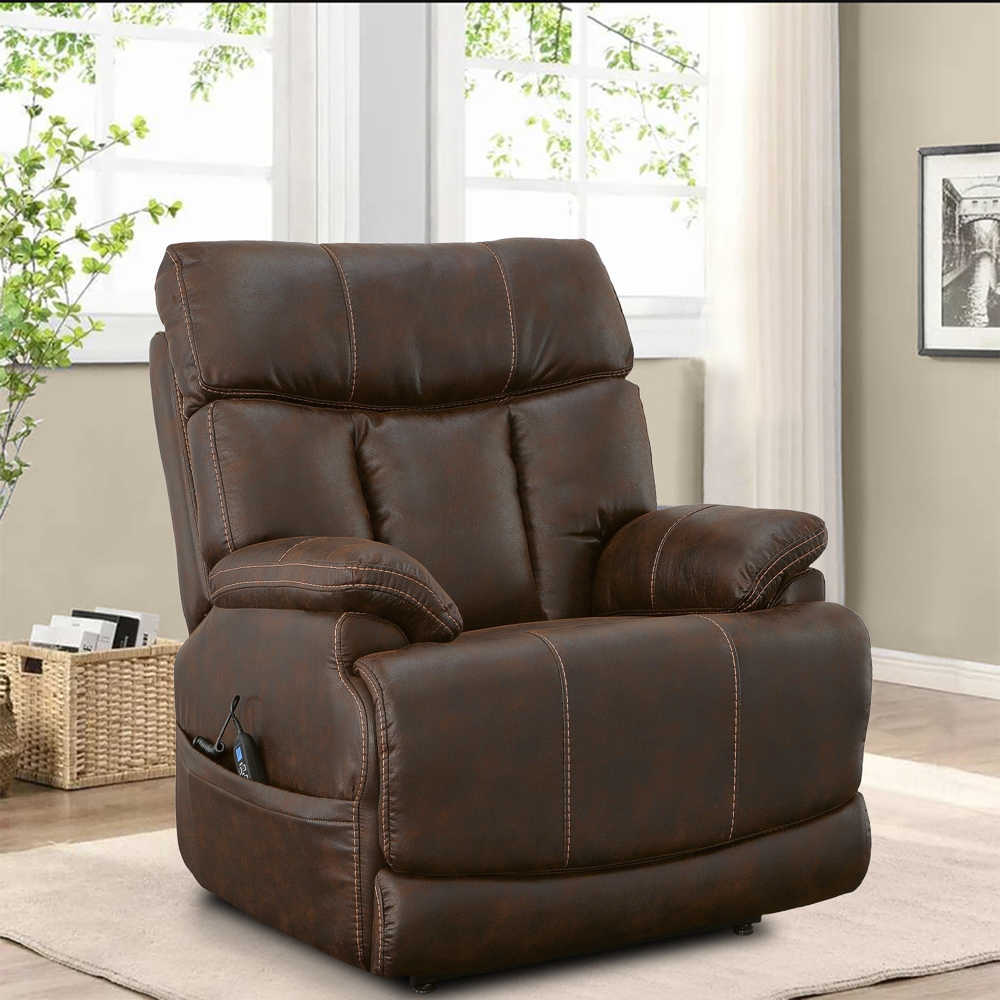 Clive Clove Fabric Power Lift Recliner with Power Headrest & Lumbar