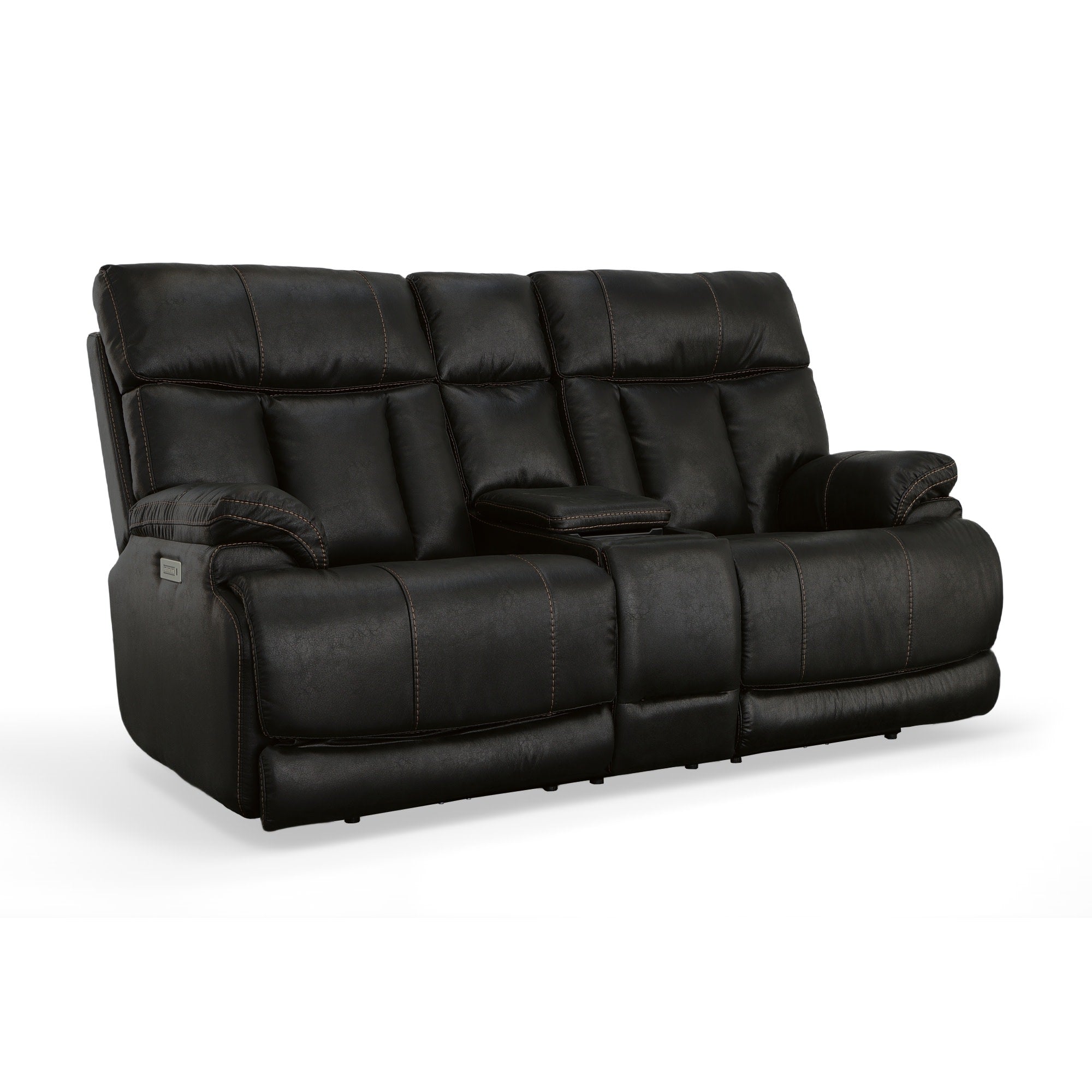 Clive Peppercorn Fabric Power Reclining Loveseat with Console, Power Headrests & Lumbar