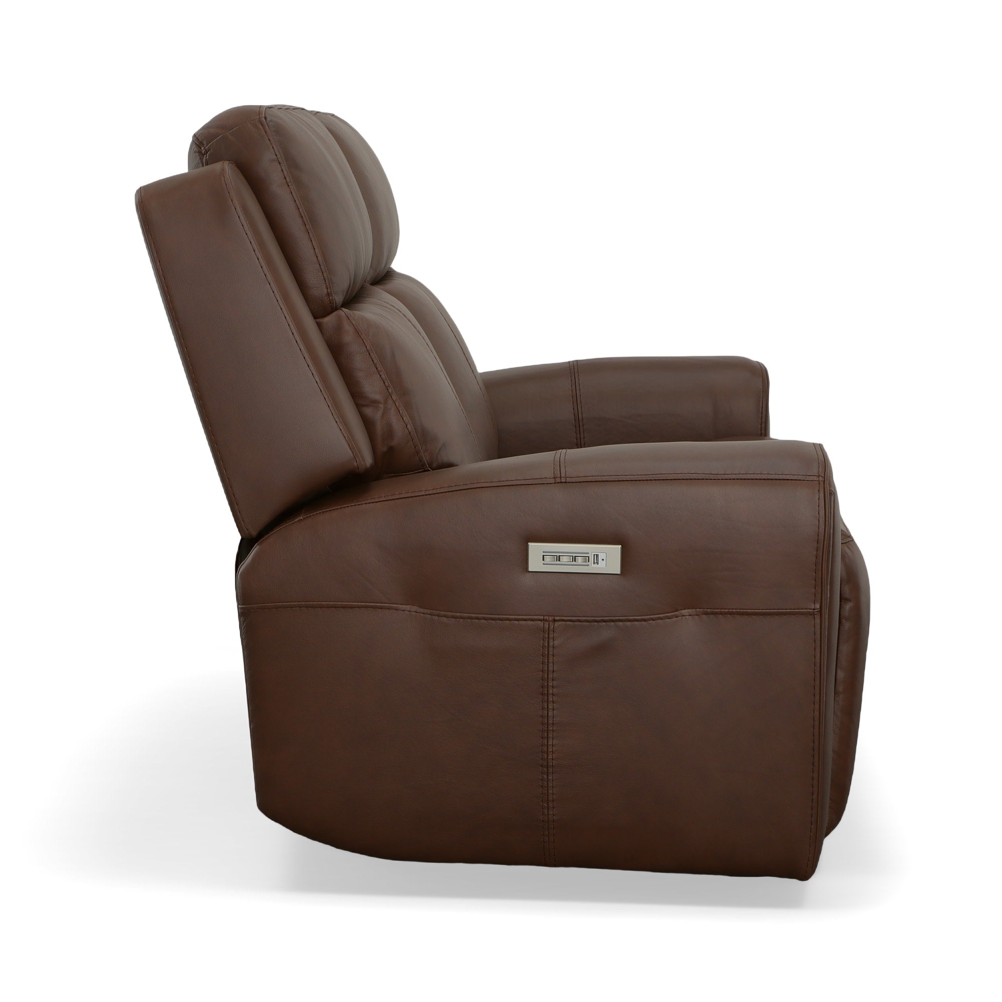 Barnett Leather Power Reclining Loveseat with Power Headrests & Lumbar