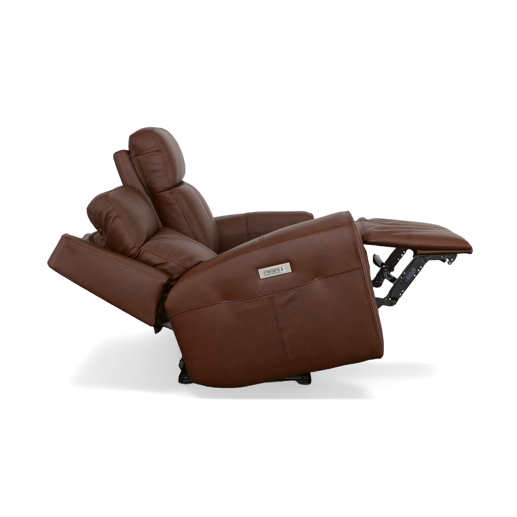 Barnett Leather Power Reclining Loveseat with Power Headrests & Lumbar