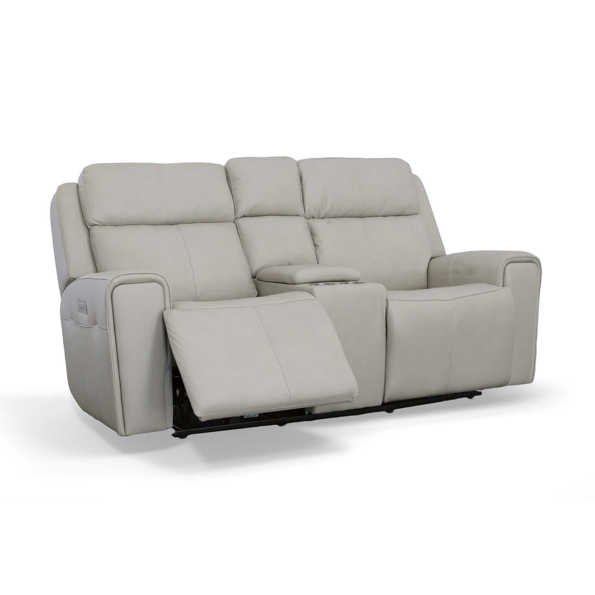 Barnett Leather Power Reclining Loveseat with Console, Power Headrests & Lumbar