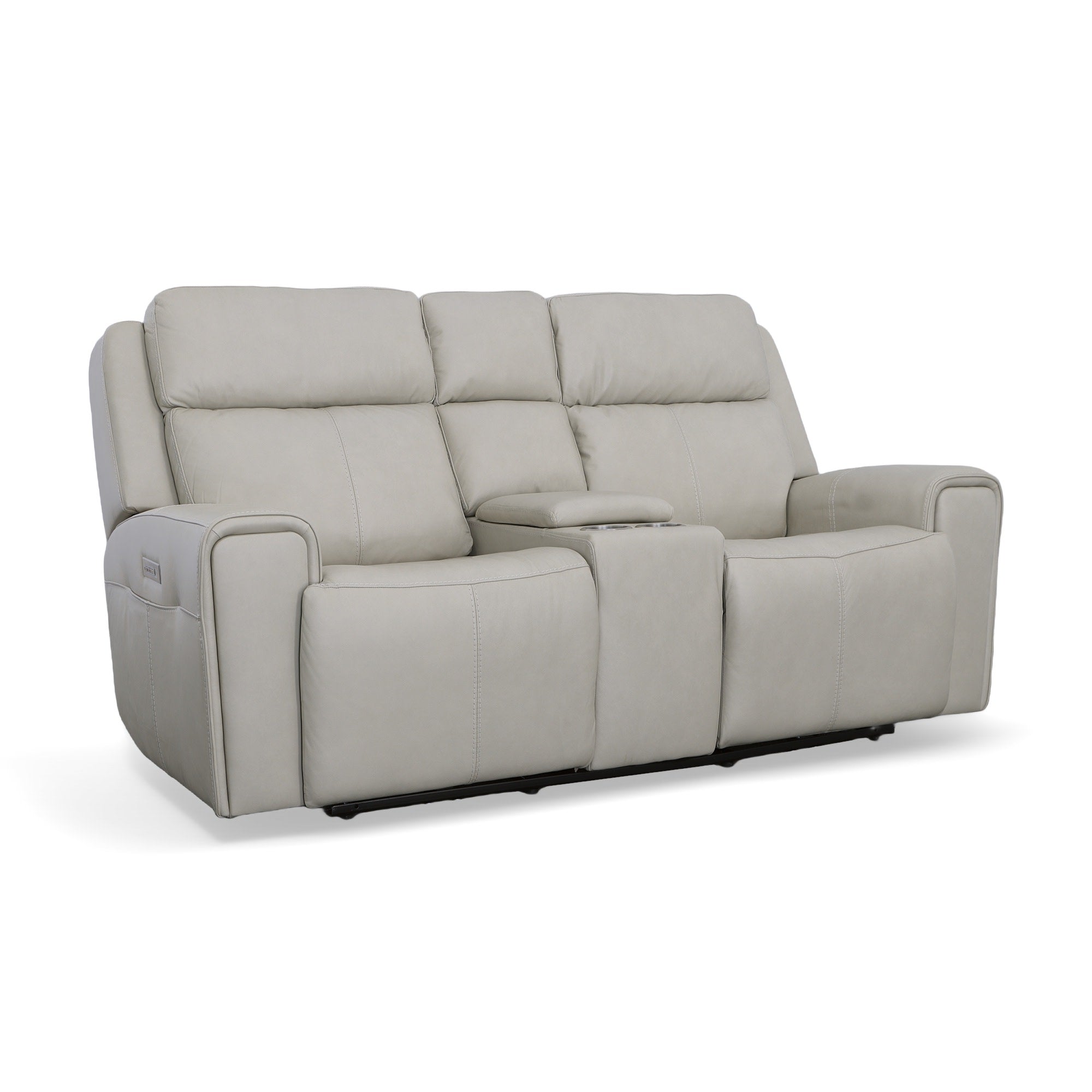 Barnett Leather Power Reclining Loveseat with Console, Power Headrests & Lumbar