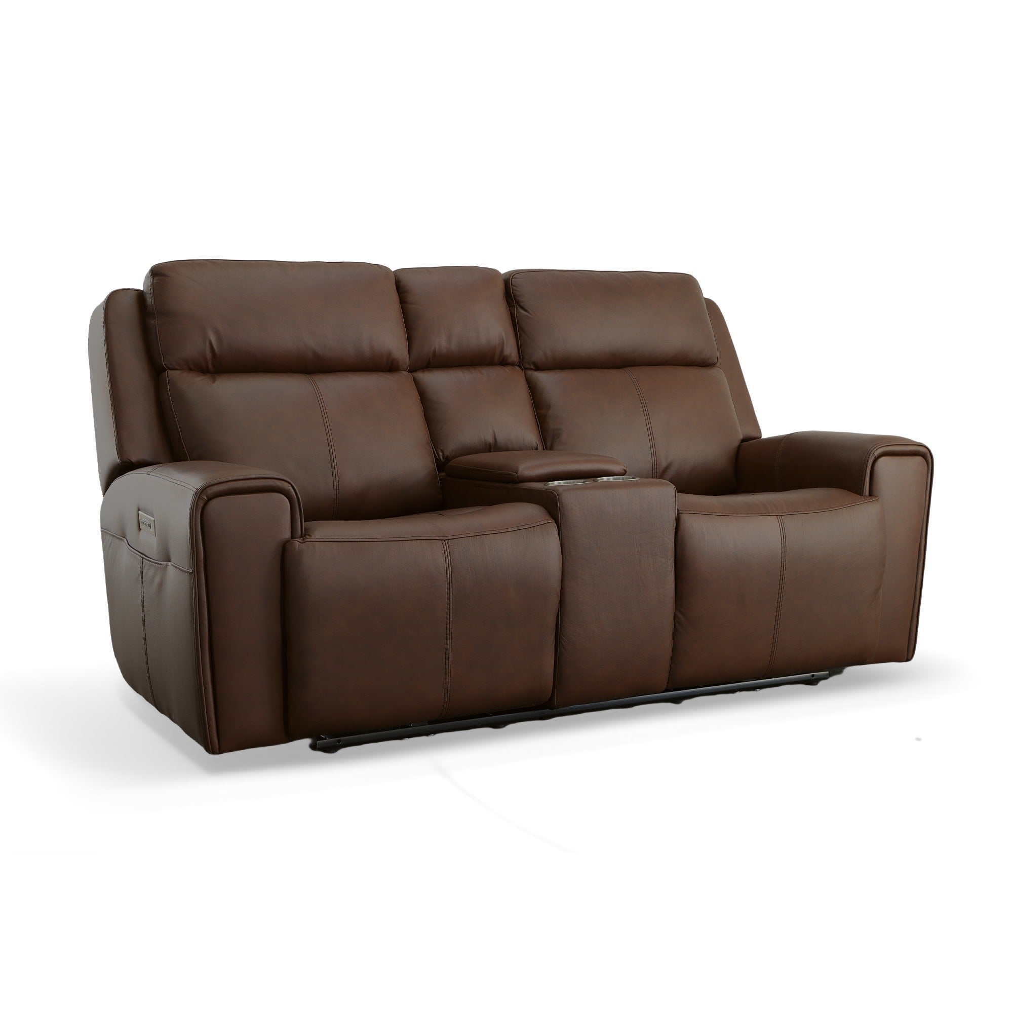 Barnett Leather Power Reclining Loveseat with Console, Power Headrests & Lumbar