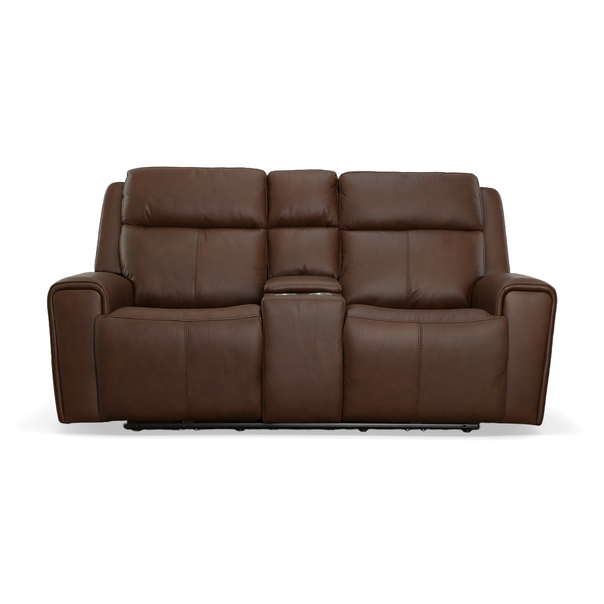 Barnett Leather Power Reclining Loveseat with Console, Power Headrests & Lumbar