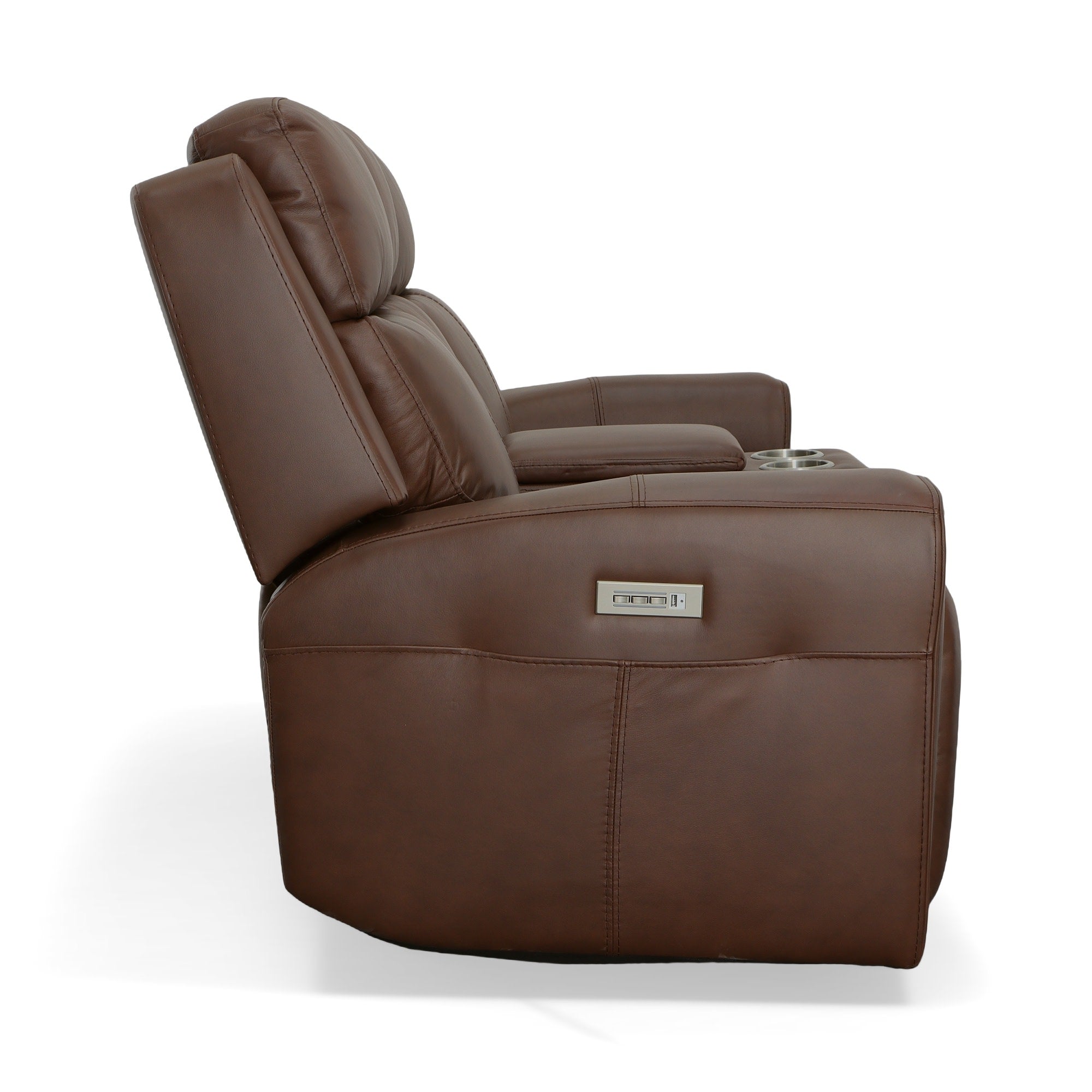 Barnett Leather Power Reclining Loveseat with Console, Power Headrests & Lumbar