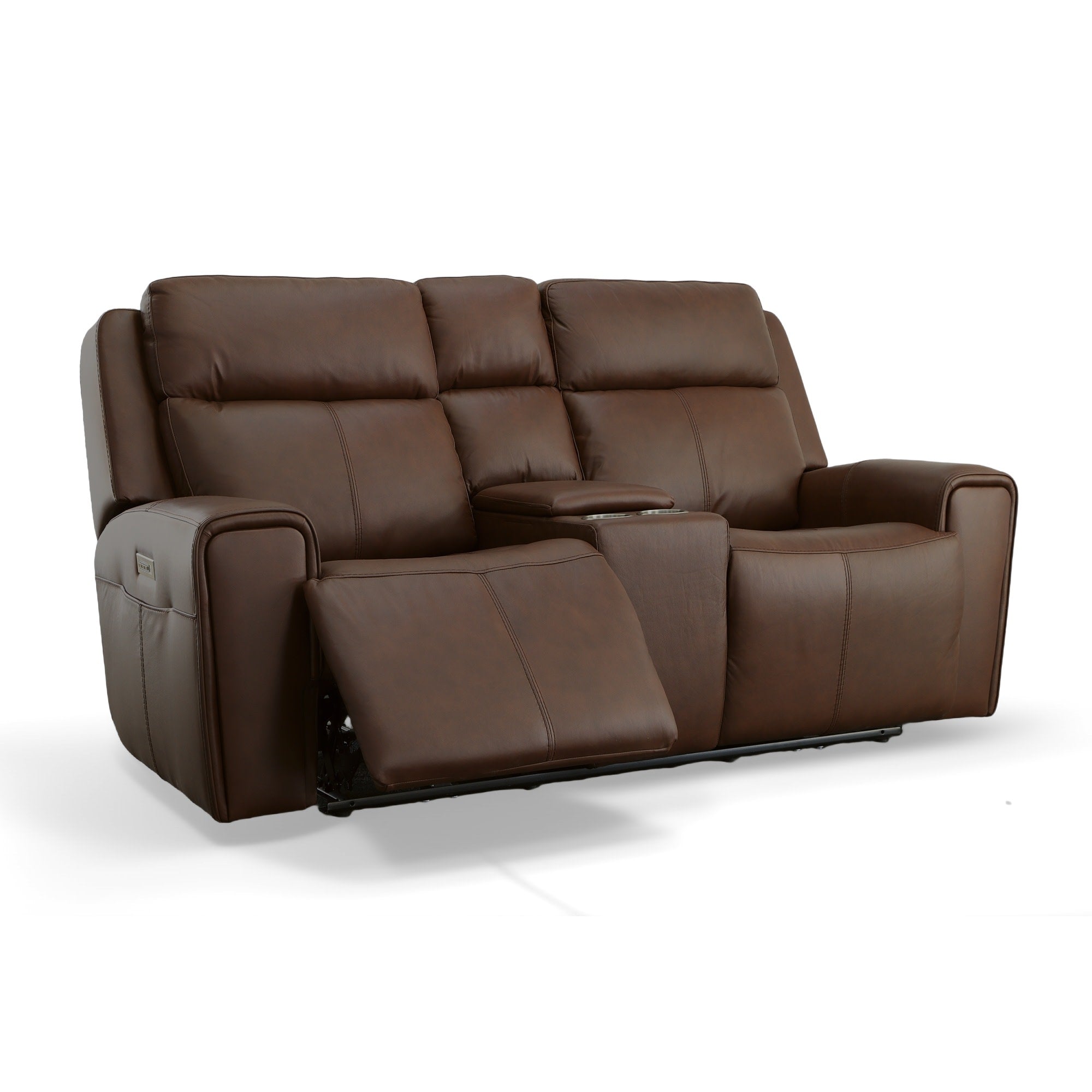 Barnett Leather Power Reclining Loveseat with Console, Power Headrests & Lumbar