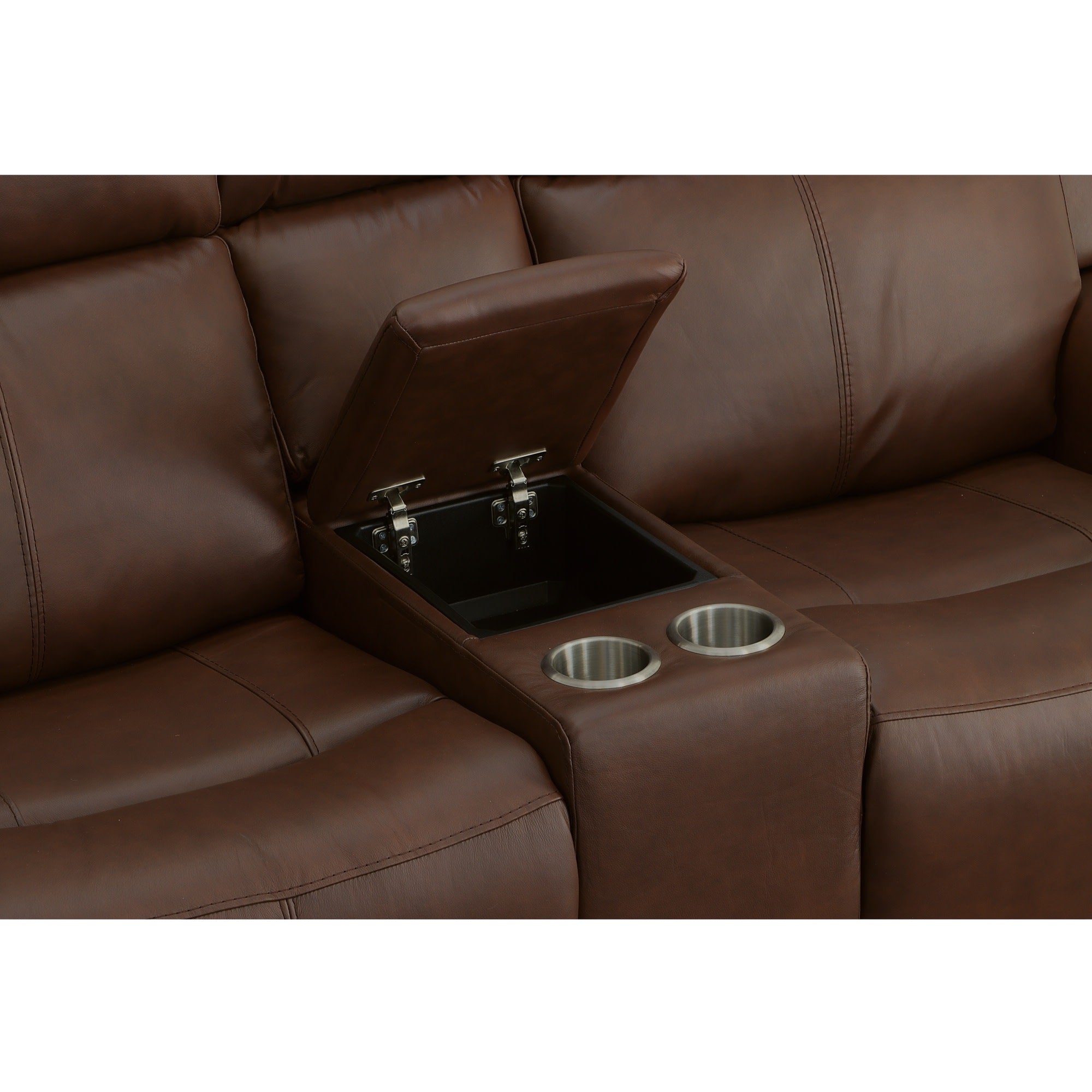 Barnett Leather Power Reclining Loveseat with Console, Power Headrests & Lumbar