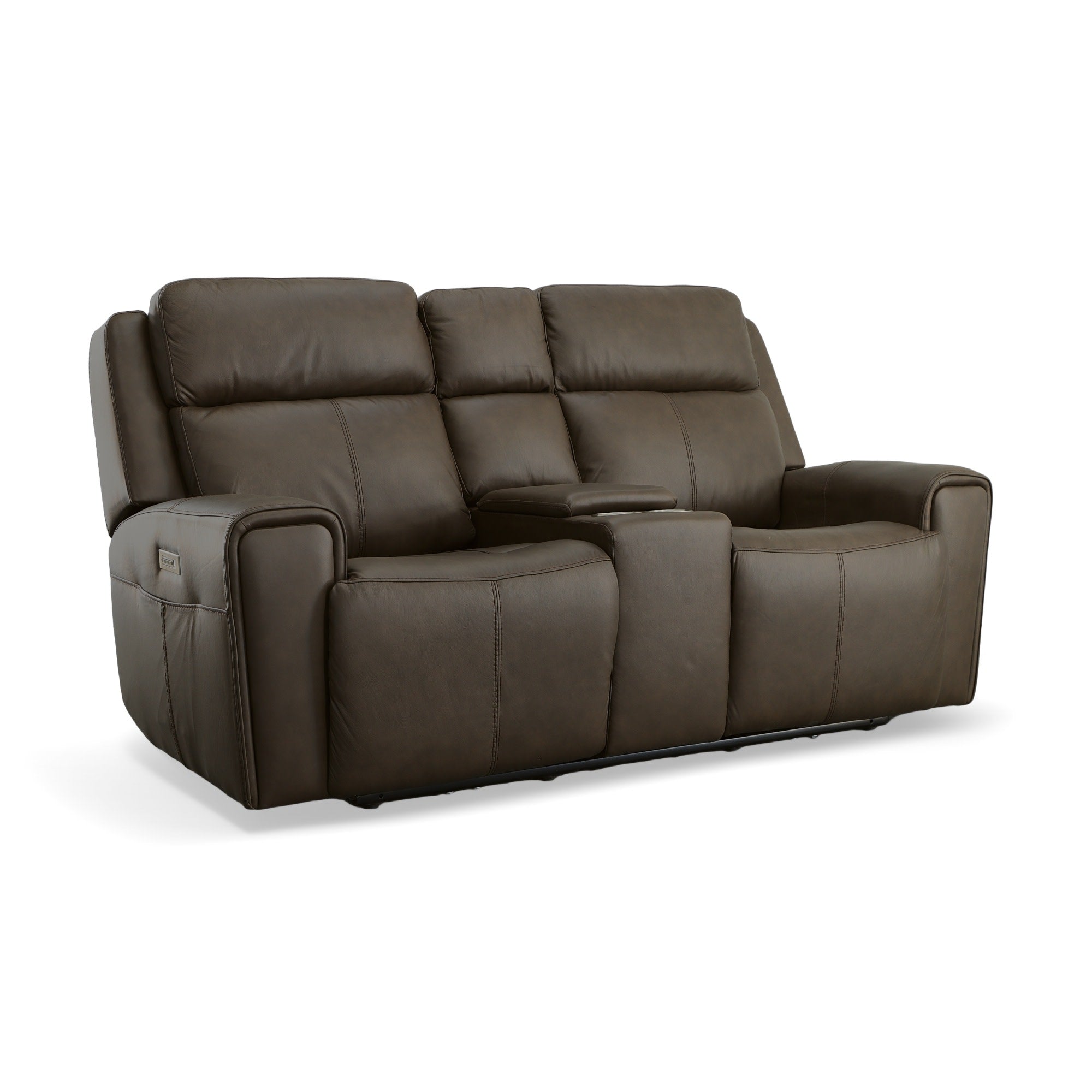 Barnett Leather Power Reclining Loveseat with Console, Power Headrests & Lumbar