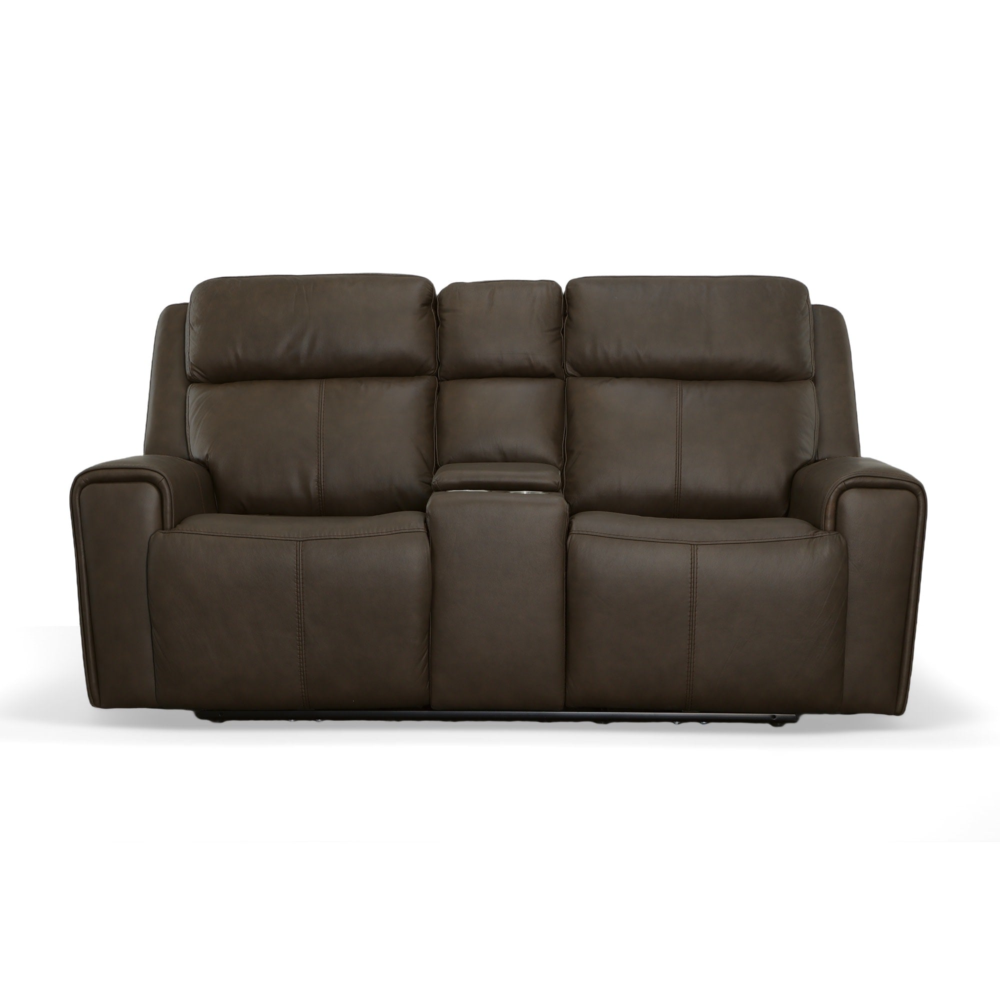 Barnett Leather Power Reclining Loveseat with Console, Power Headrests & Lumbar