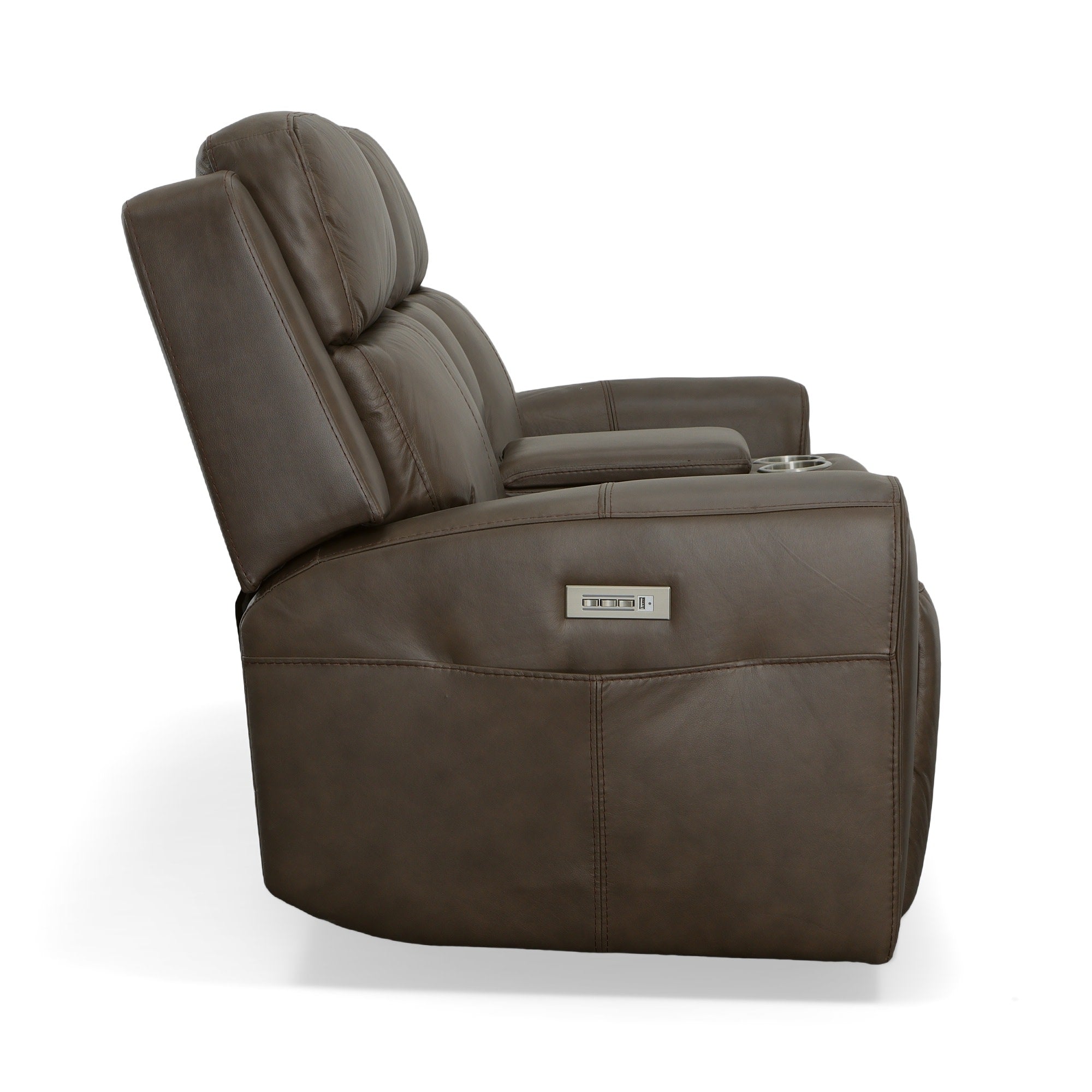 Barnett Leather Power Reclining Loveseat with Console, Power Headrests & Lumbar