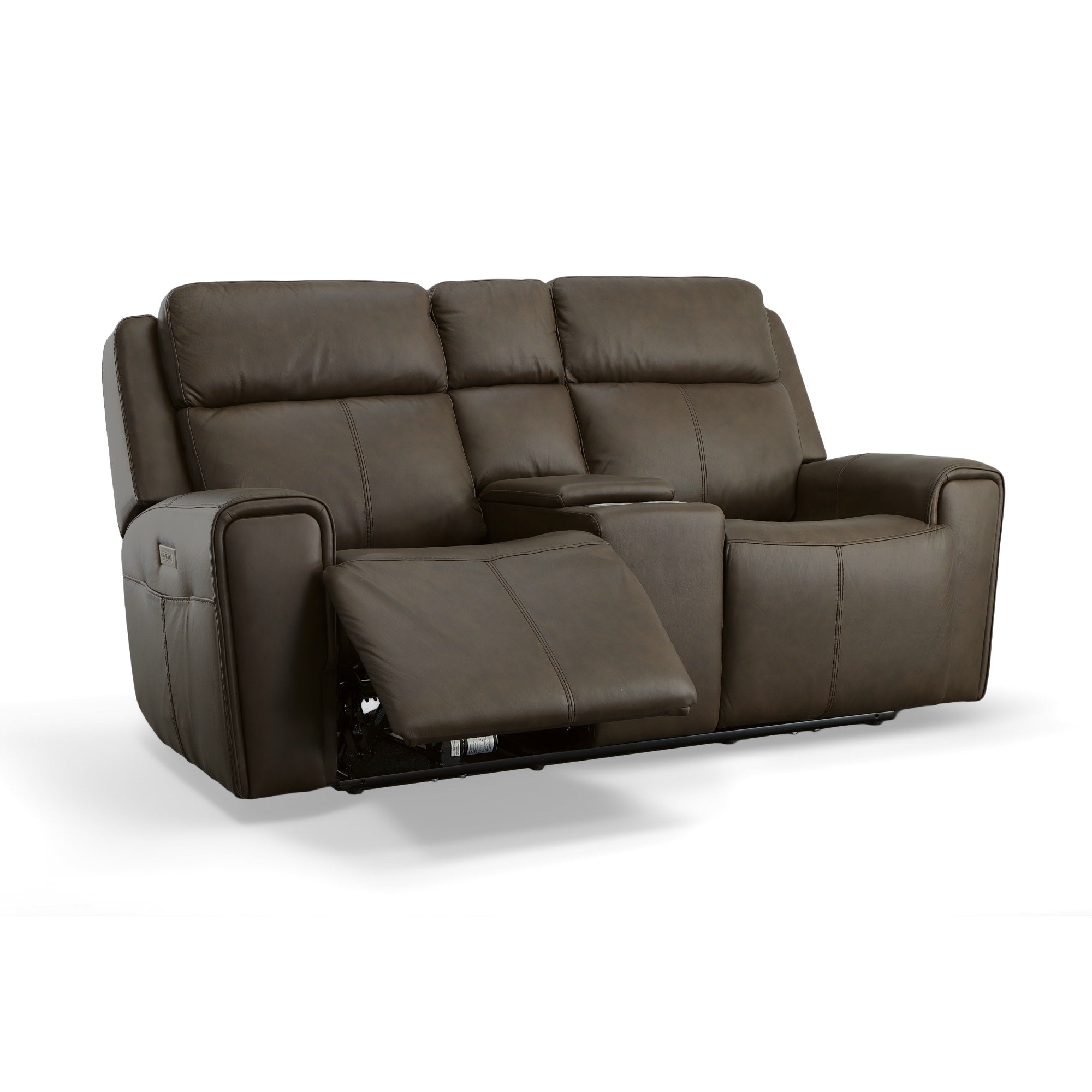 Barnett Leather Power Reclining Loveseat with Console, Power Headrests & Lumbar