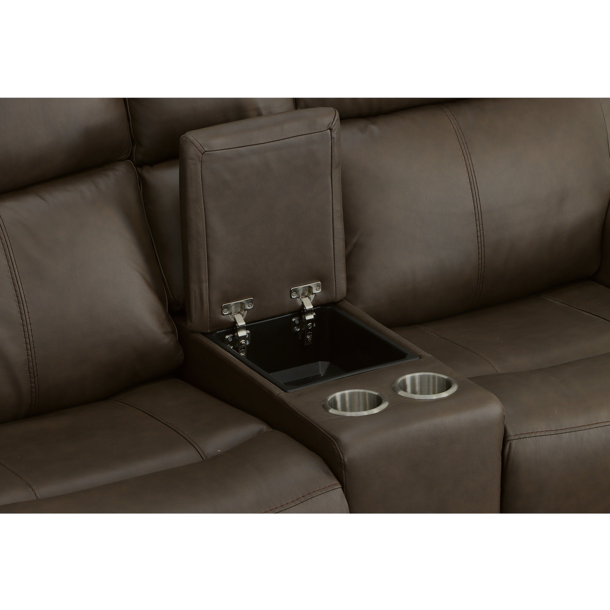 Barnett Leather Power Reclining Loveseat with Console, Power Headrests & Lumbar