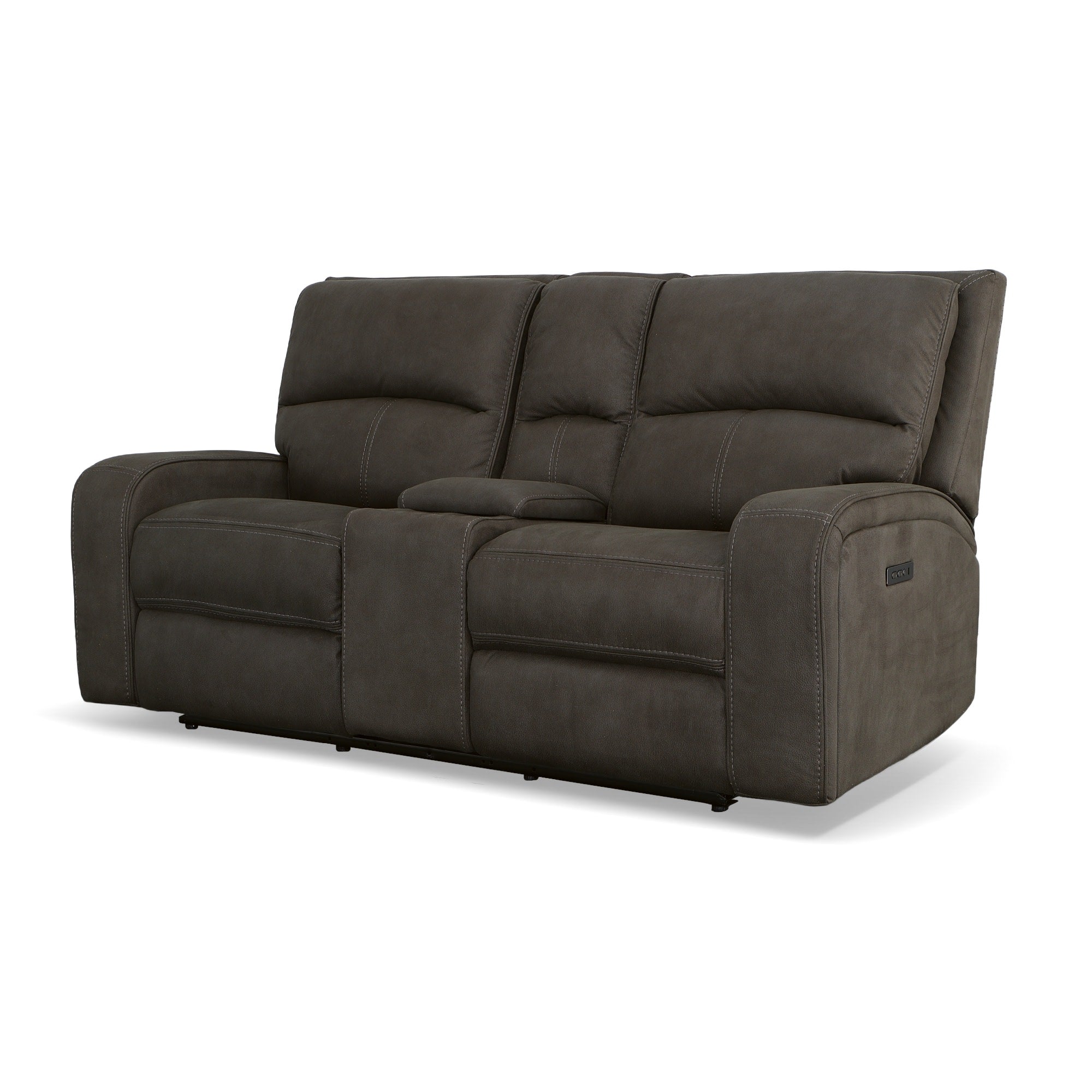 Nirvana Flint Fabric Power Reclining Loveseat with Console & Power Headrests