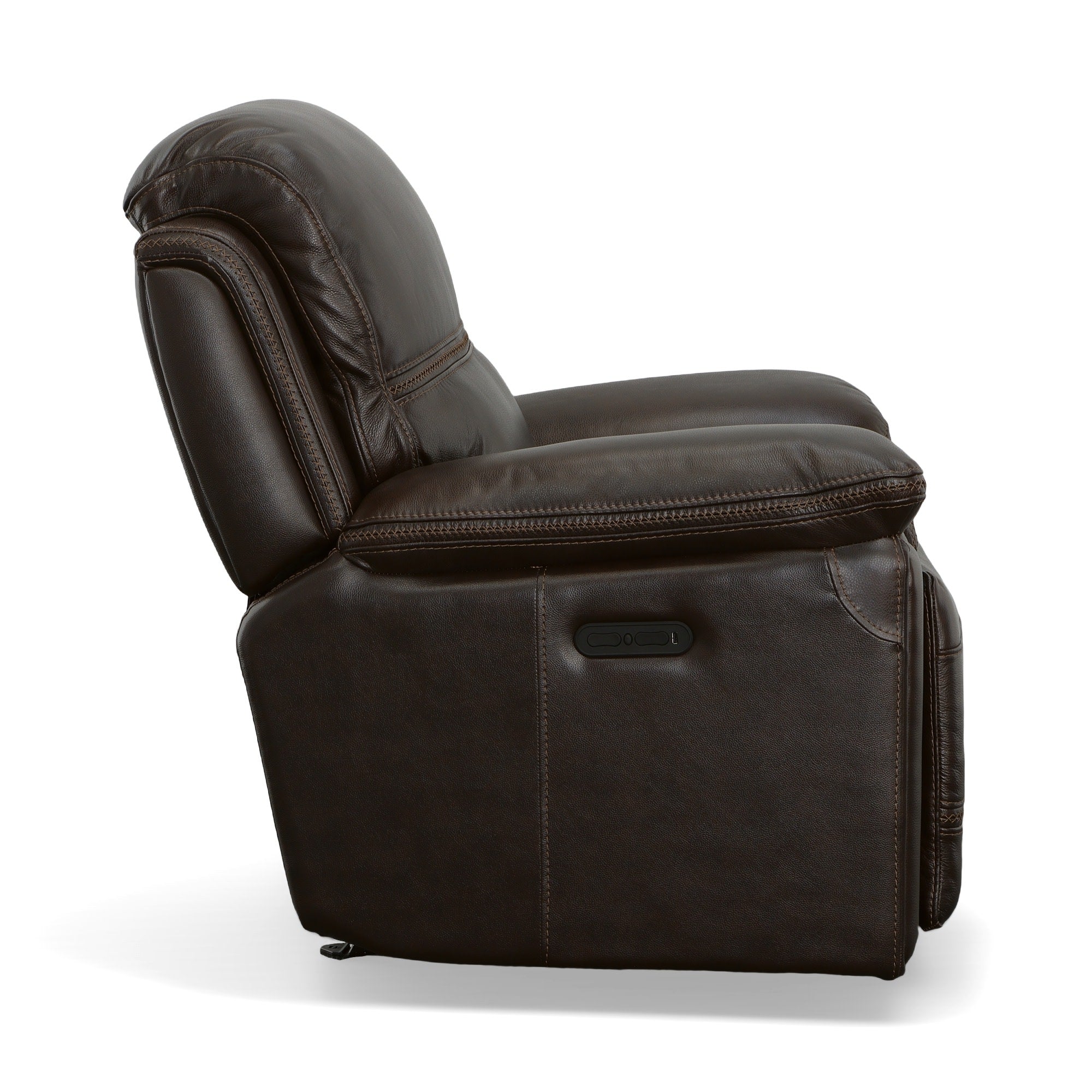 Fenwick Dark Chocolate Leather Power Gliding Recliner with Power Headrest