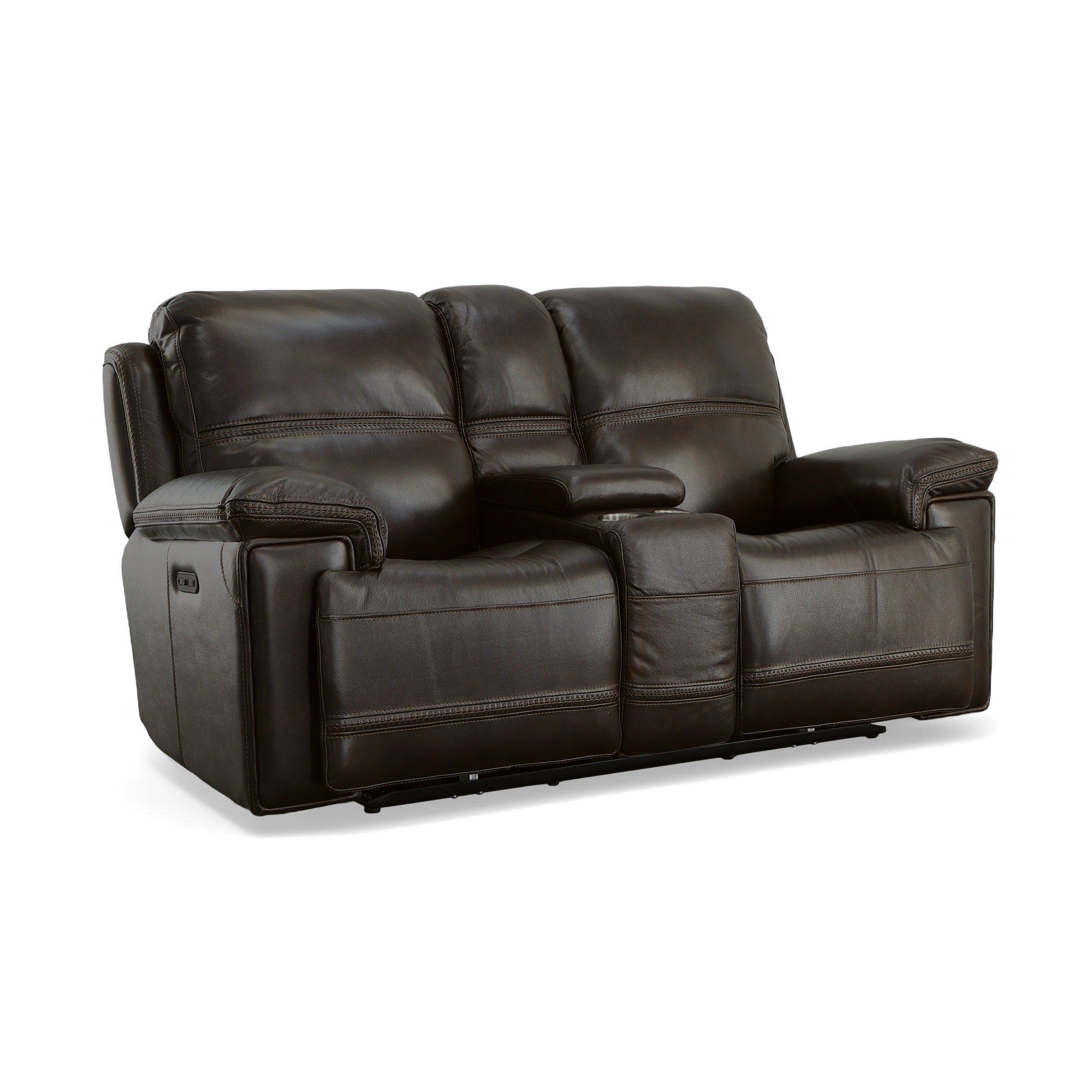 Fenwick Dark Chocolate Leather Power Reclining Loveseat with Console & Power Headrests