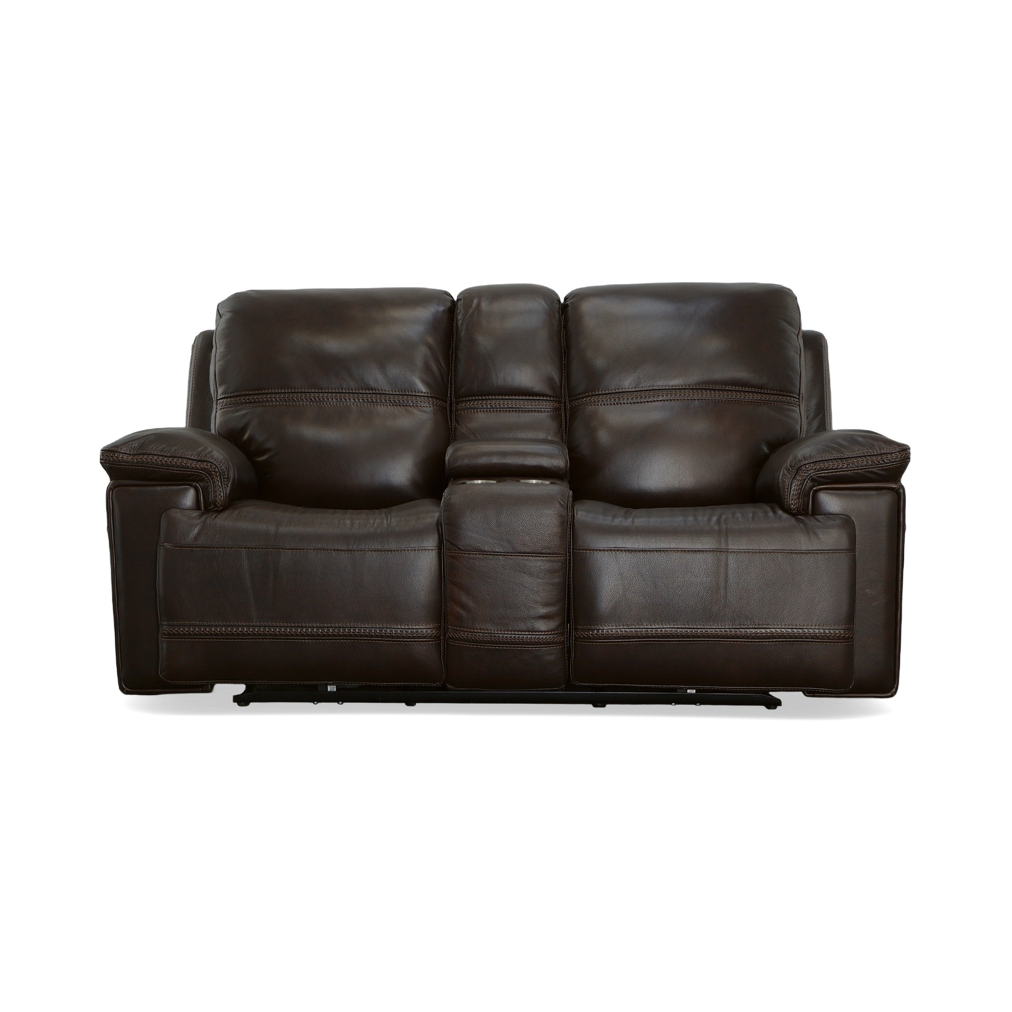 Fenwick Dark Chocolate Leather Power Reclining Loveseat with Console & Power Headrests