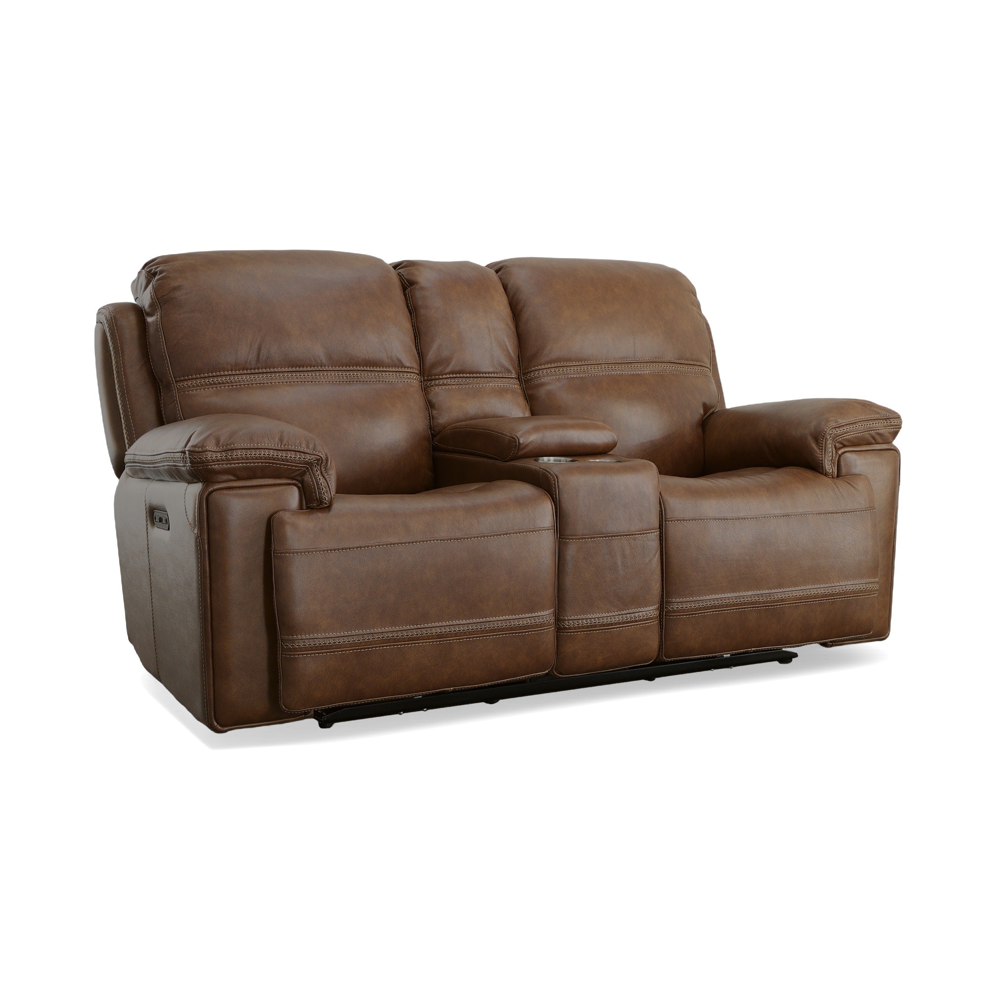 Fenwick Cognac Leather Power Reclining Loveseat with Console & Power Headrests