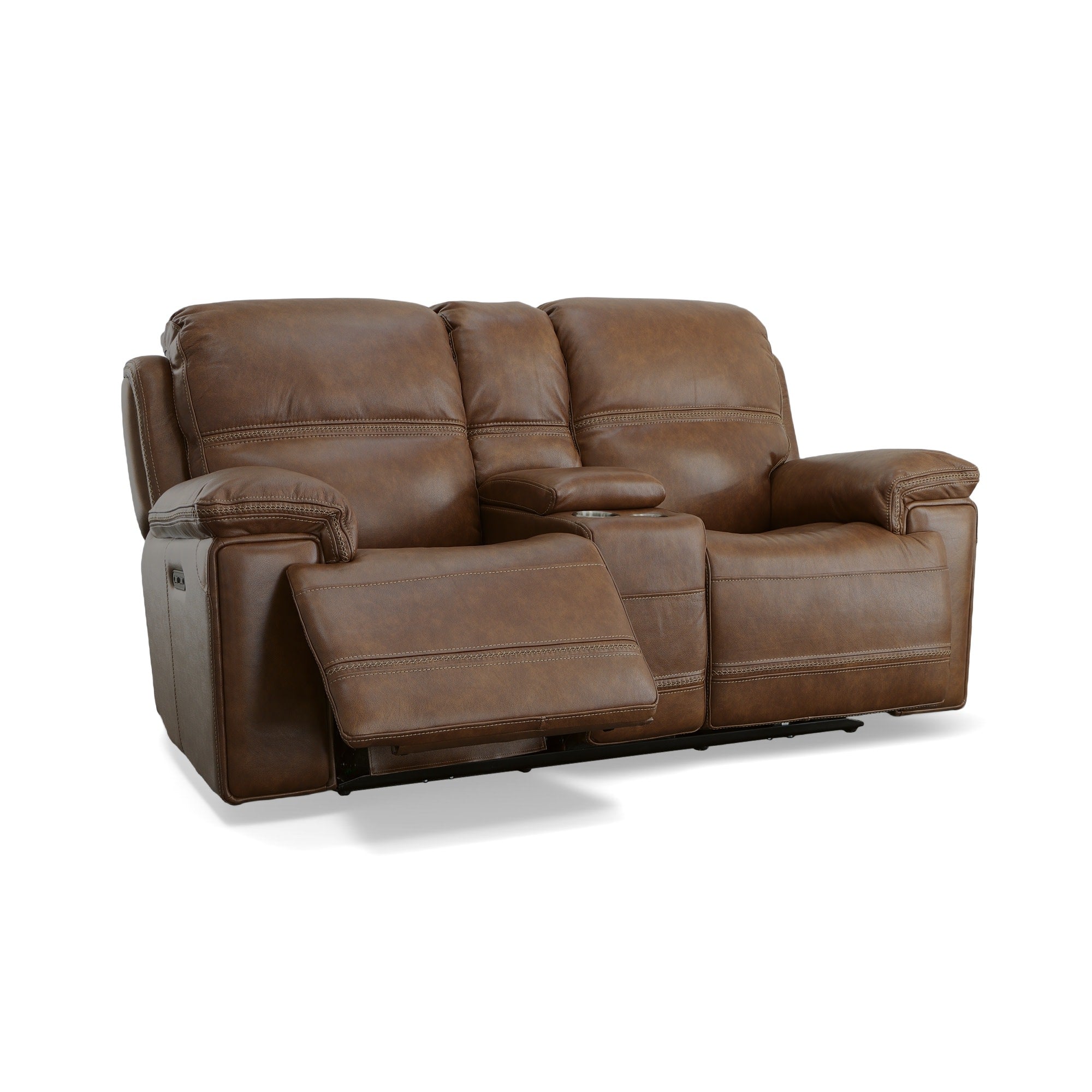 Fenwick Cognac Leather Power Reclining Loveseat with Console & Power Headrests