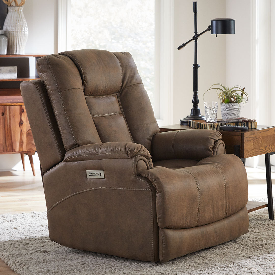 Marley Sepia Fabric Power Recliner with Power Headrest