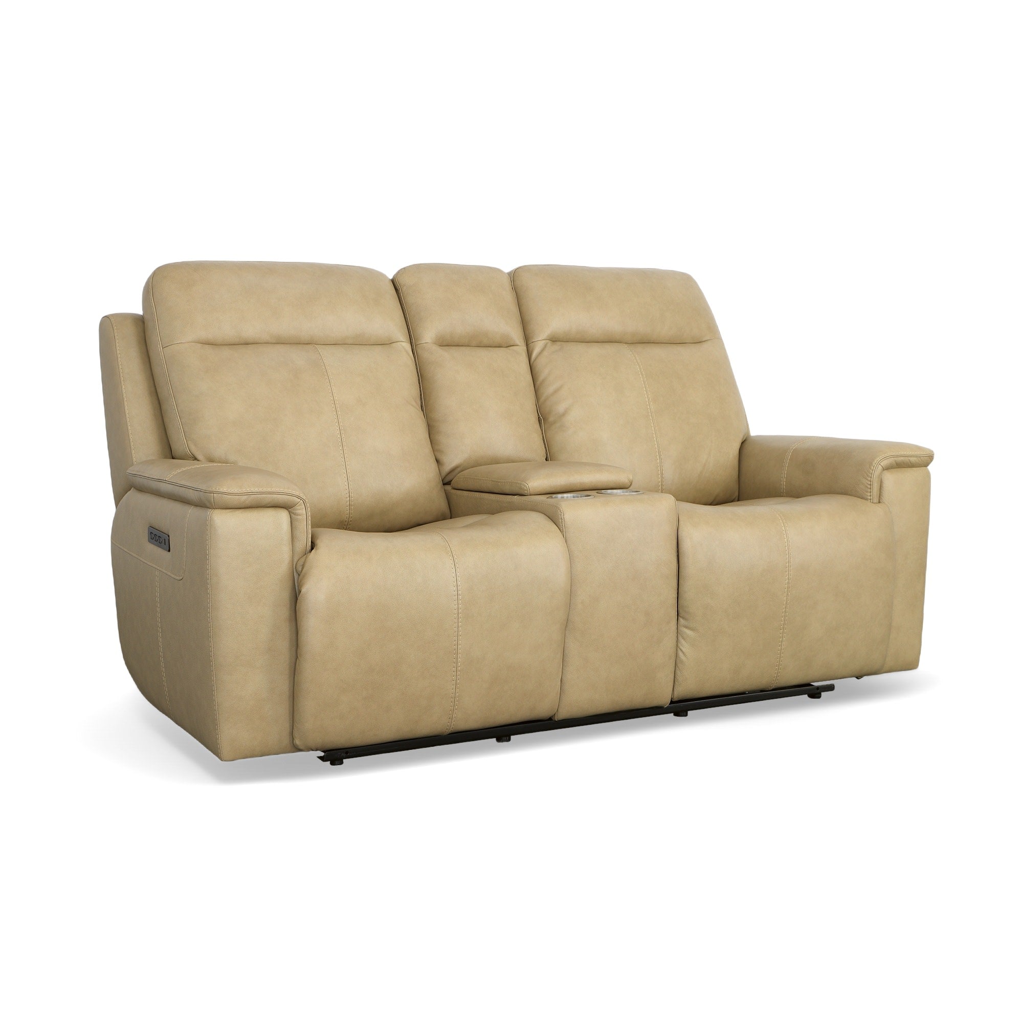 Odell Stone Leather Power Reclining Loveseat with Console, Power Headrests & Lumbar