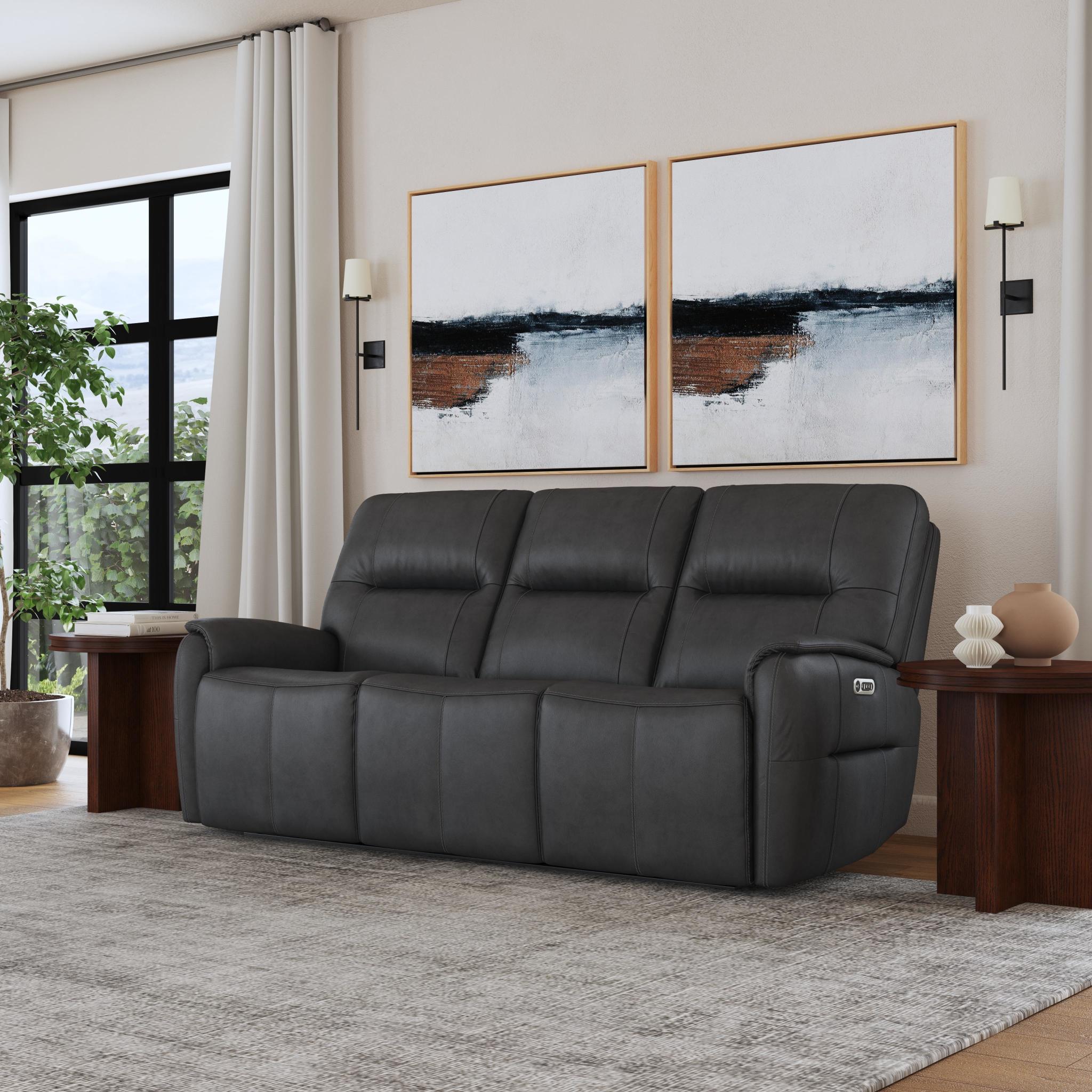 Wilson Thunder Leather Power Reclining Sofa with Power Headrests