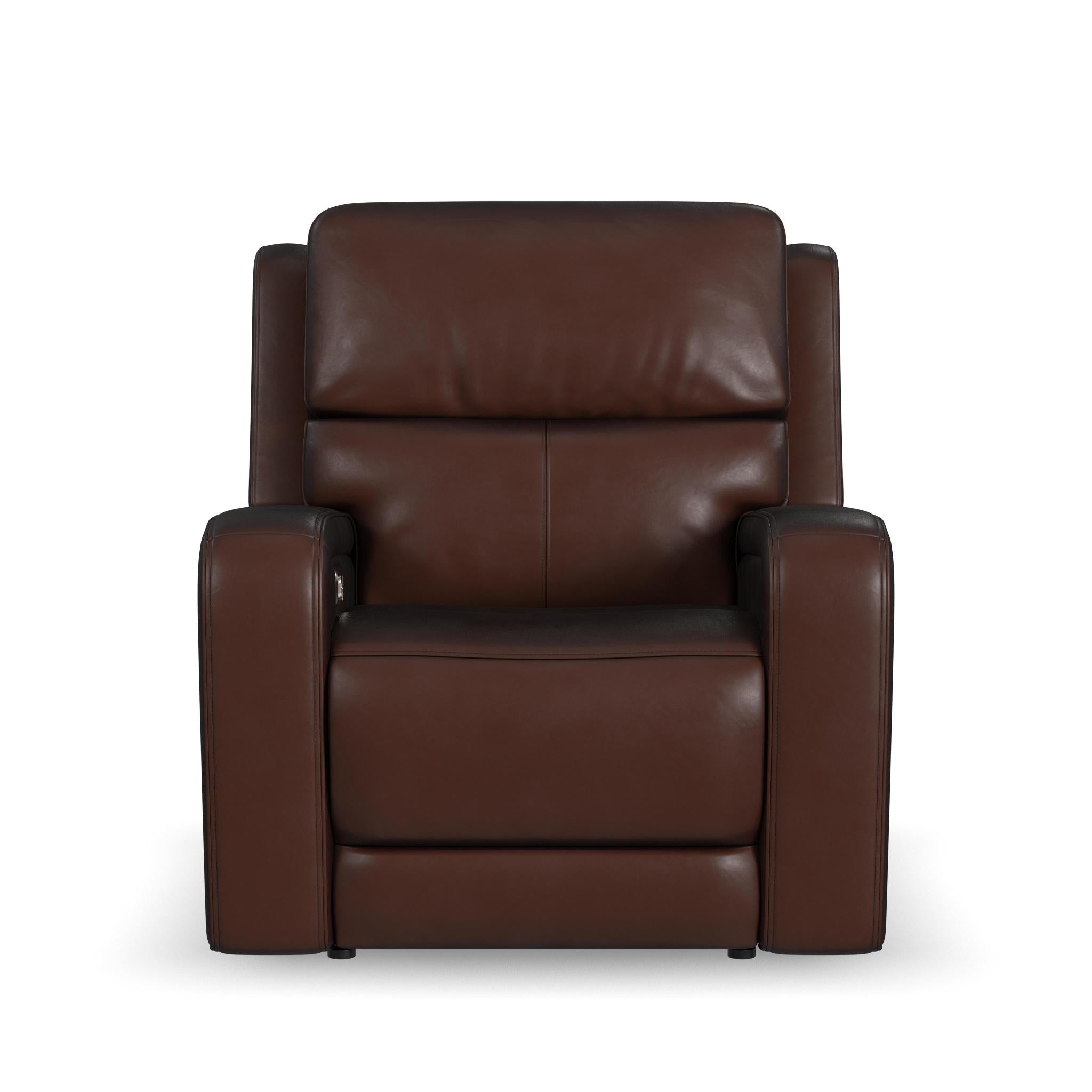 Oasis Truffle Leather Power Recliner with Power Headrest, Lumbar, Heat & Massage