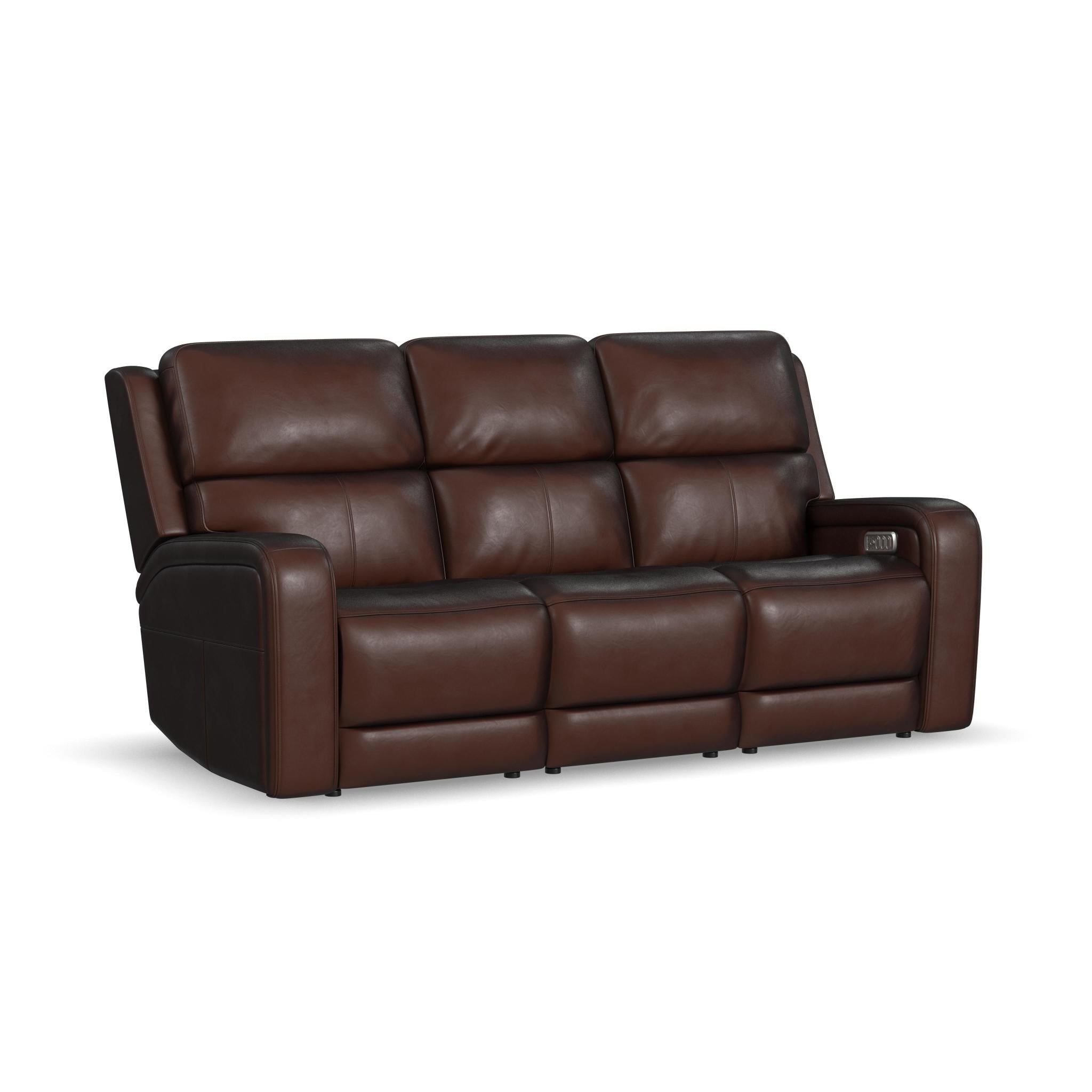 Oasis Truffle Leather Power Reclining Sofa with Power Headrests, Lumbar, Heat & Massage