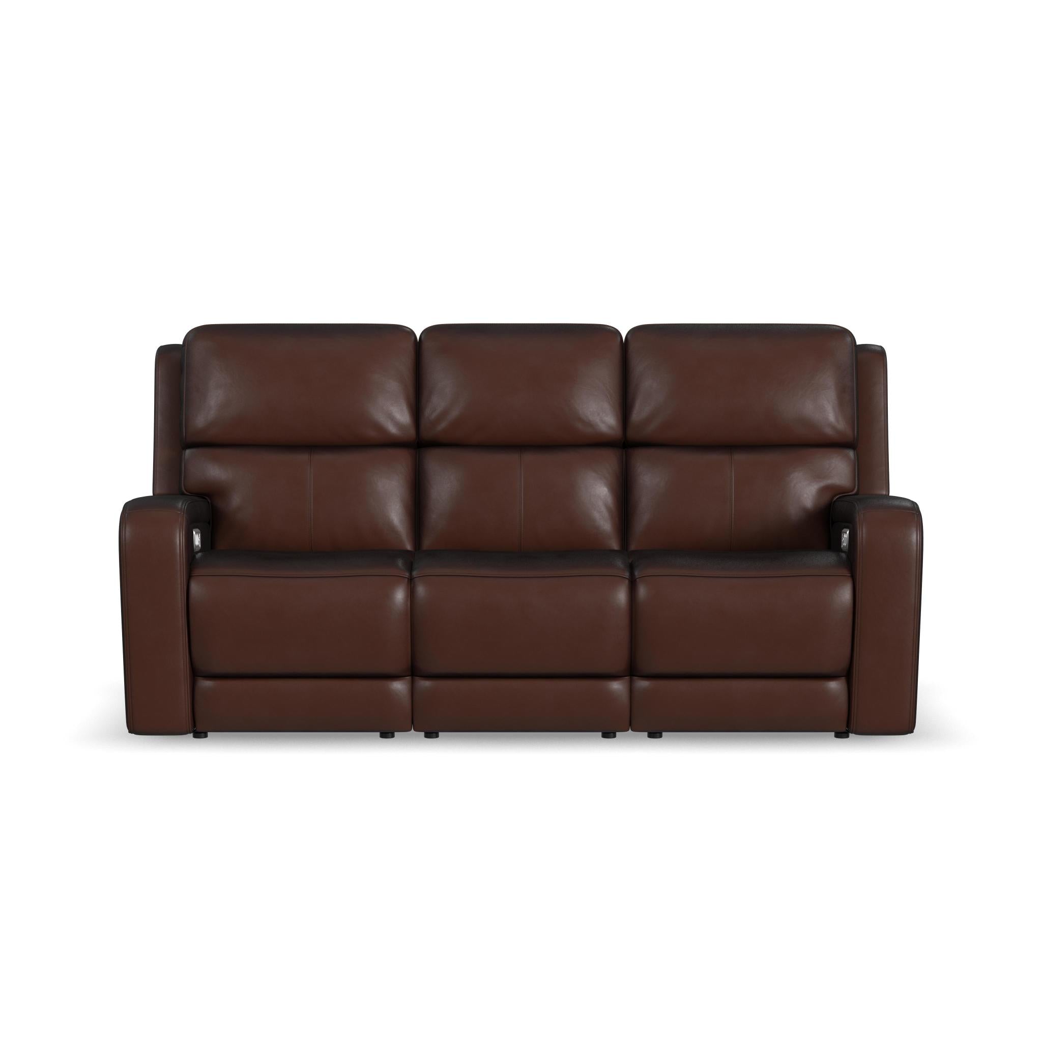 Oasis Truffle Leather Power Reclining Sofa with Power Headrests, Lumbar, Heat & Massage