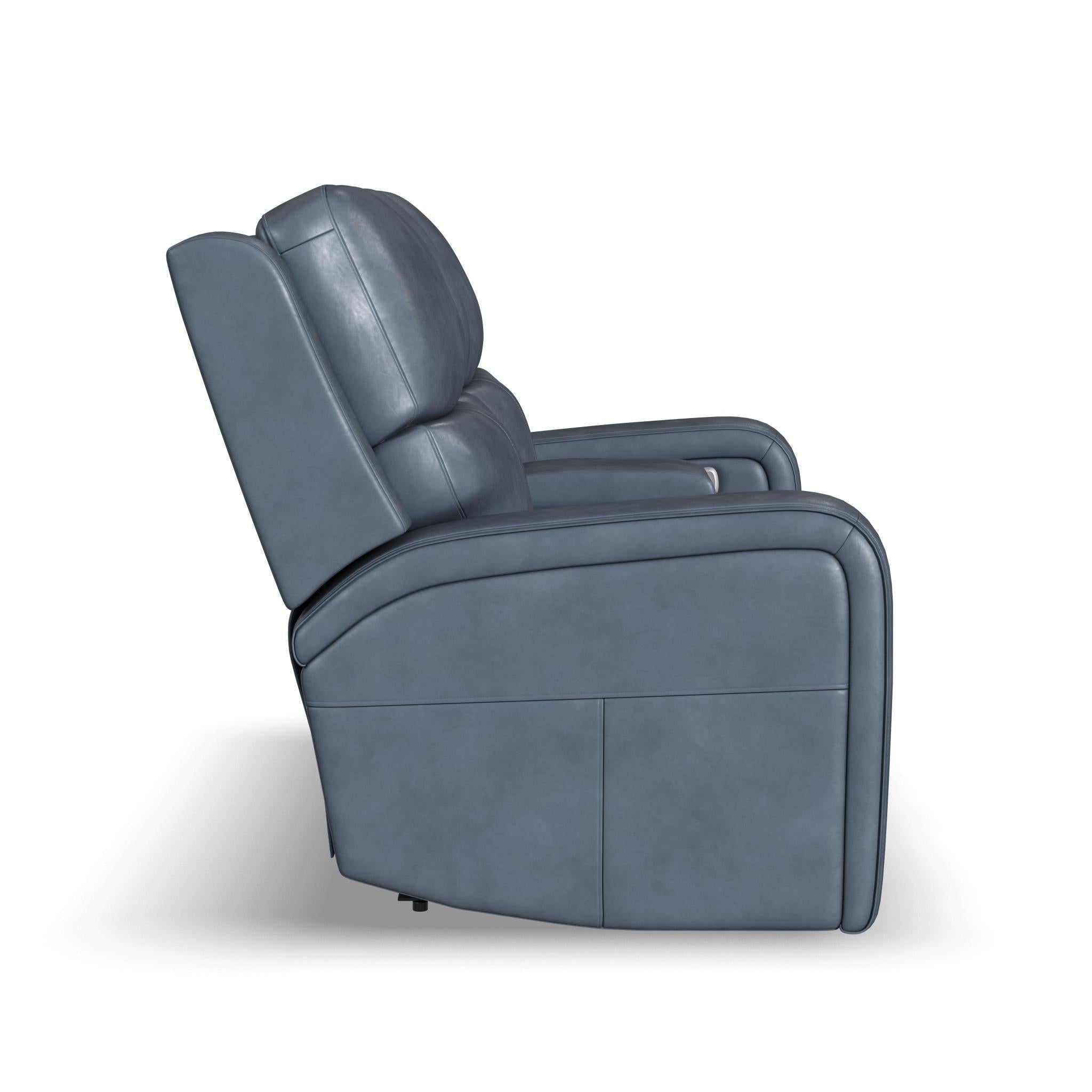 Oasis Storm Leather Power Reclining Loveseat with Console, Power Headrests, Lumbar, Heat & Massage