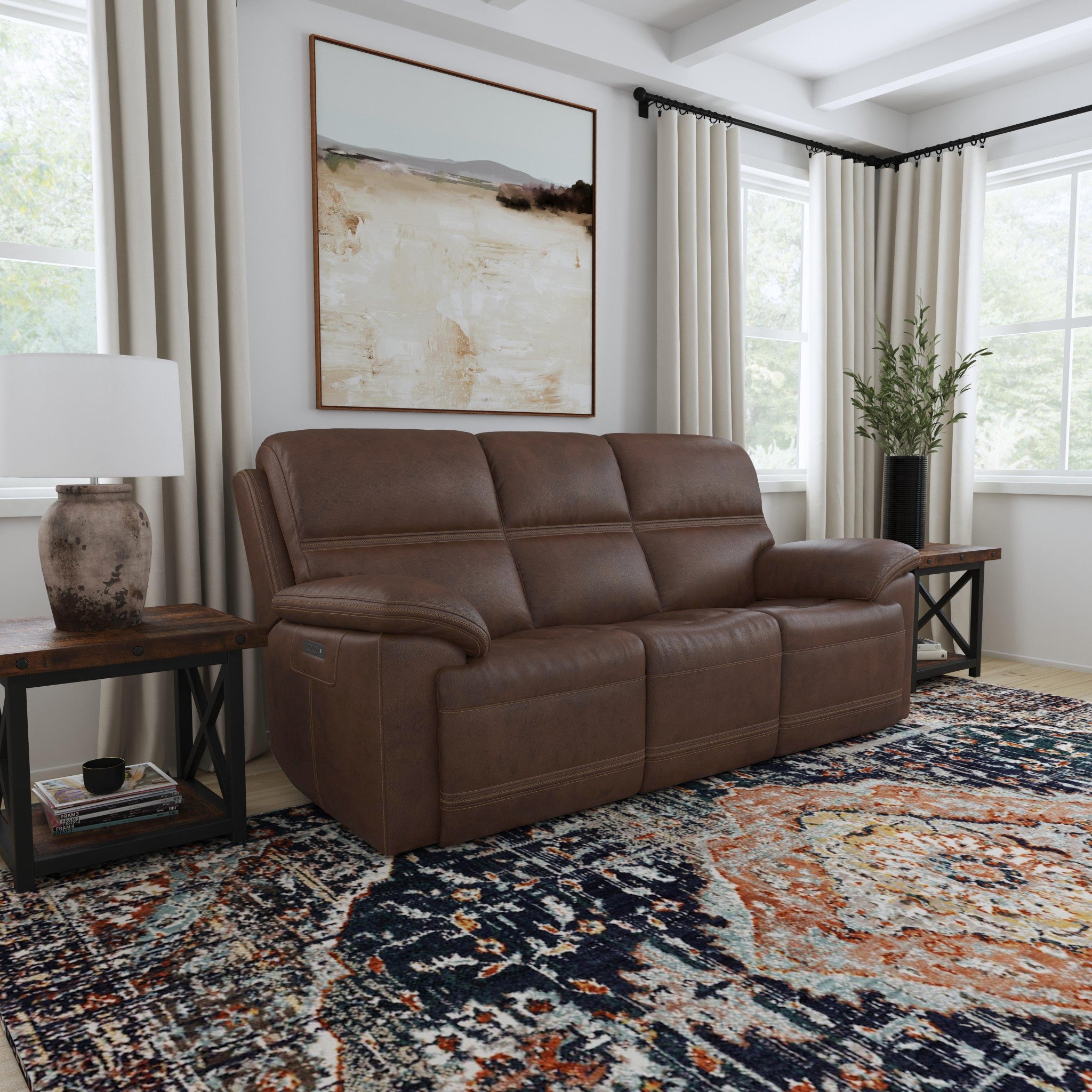 Jackson Dark Brown Leather Power Reclining Sofa with Power Headrests