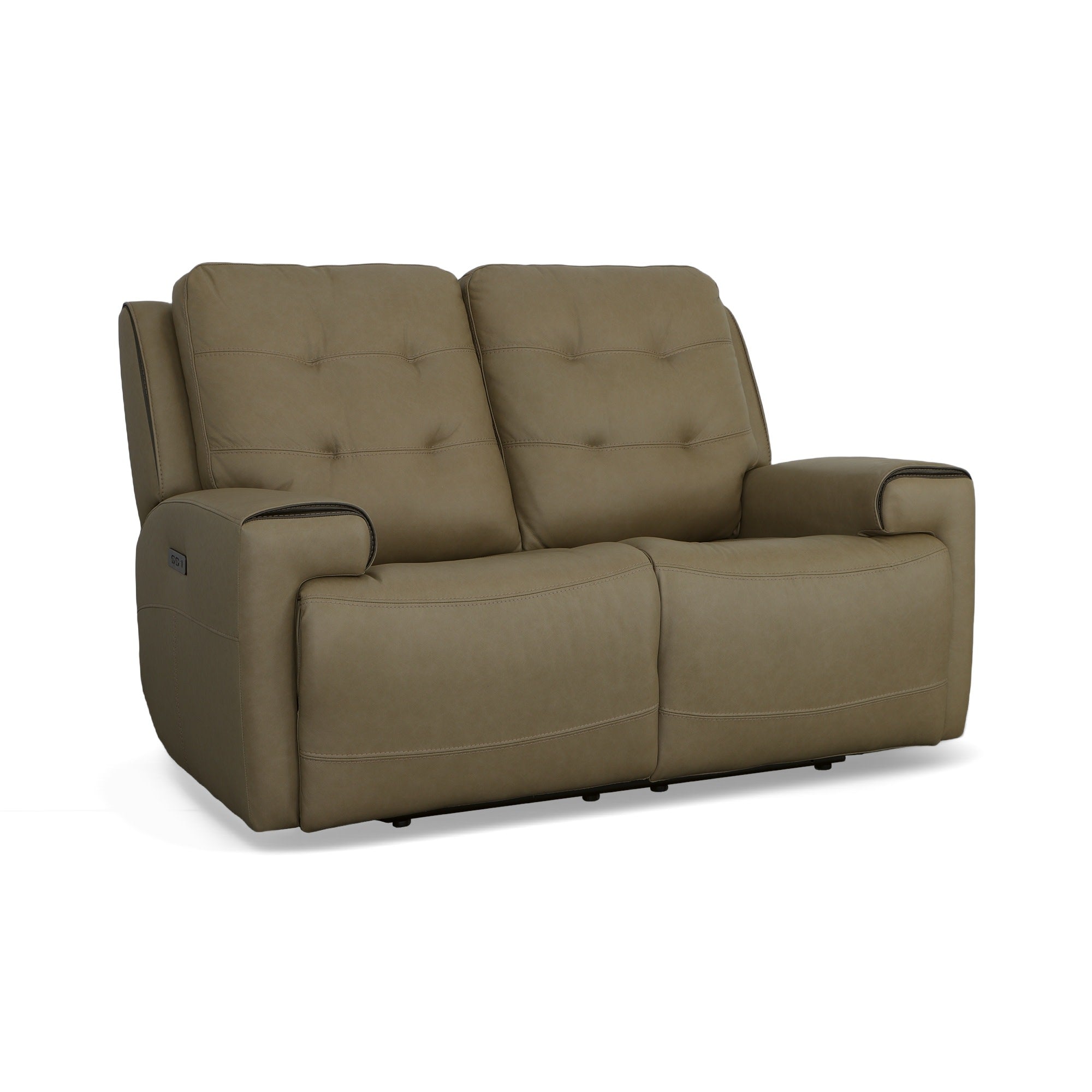 Iris Khaki Leather Power Reclining Loveseat with Power Headrests