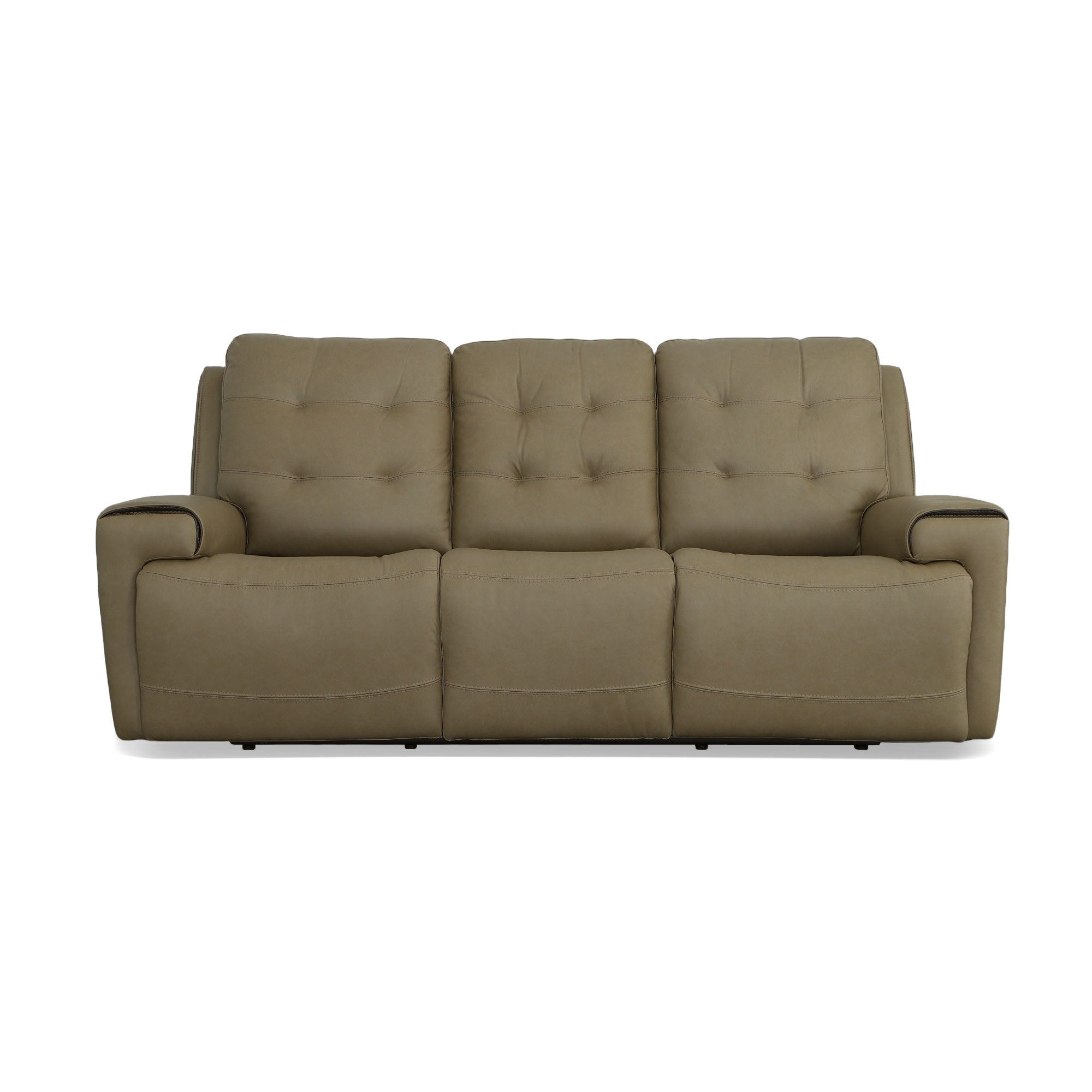 Iris Khaki Leather Power Reclining Sofa with Power Headrests