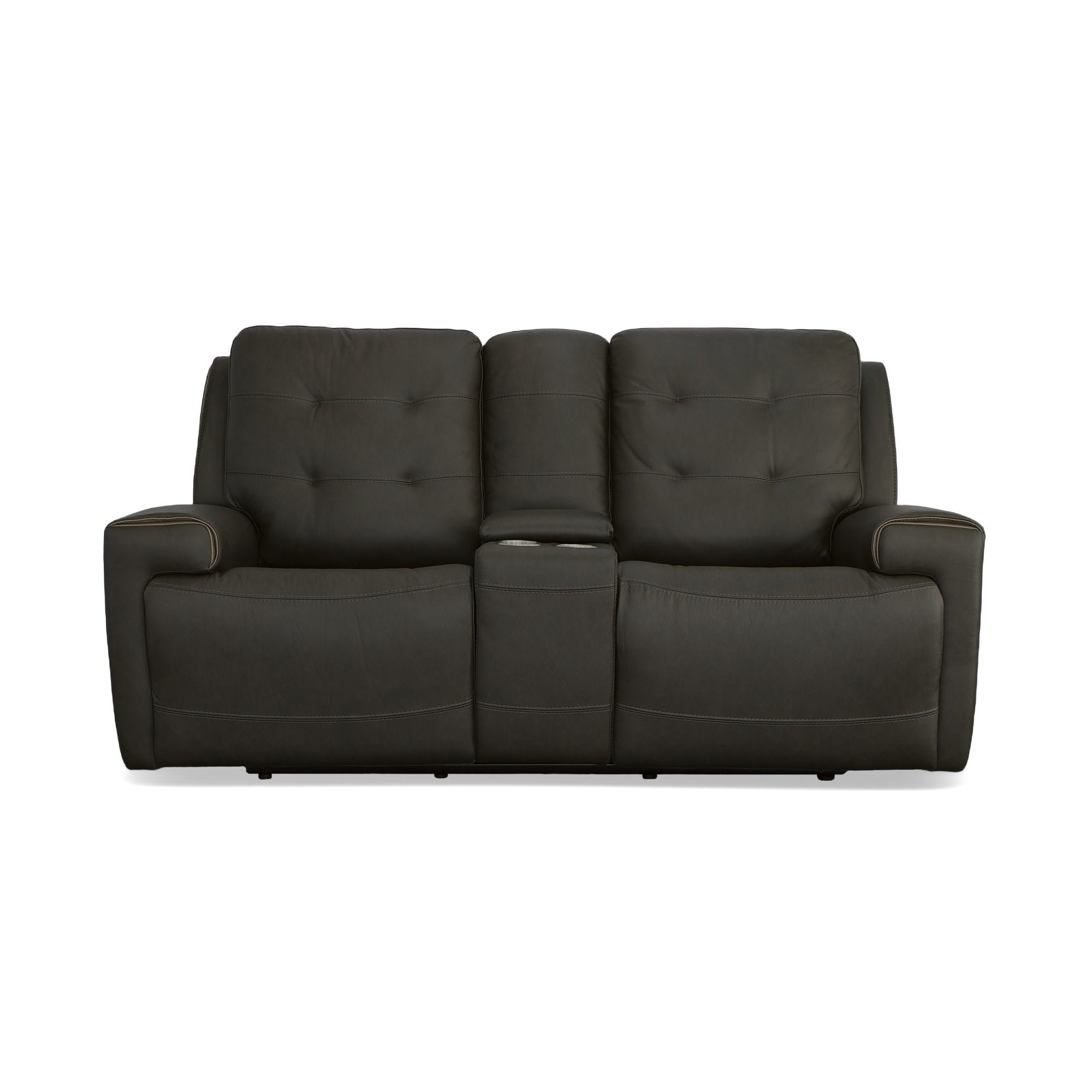 Iris Charcoal Leather Power Reclining Loveseat with Console & Power Headrests