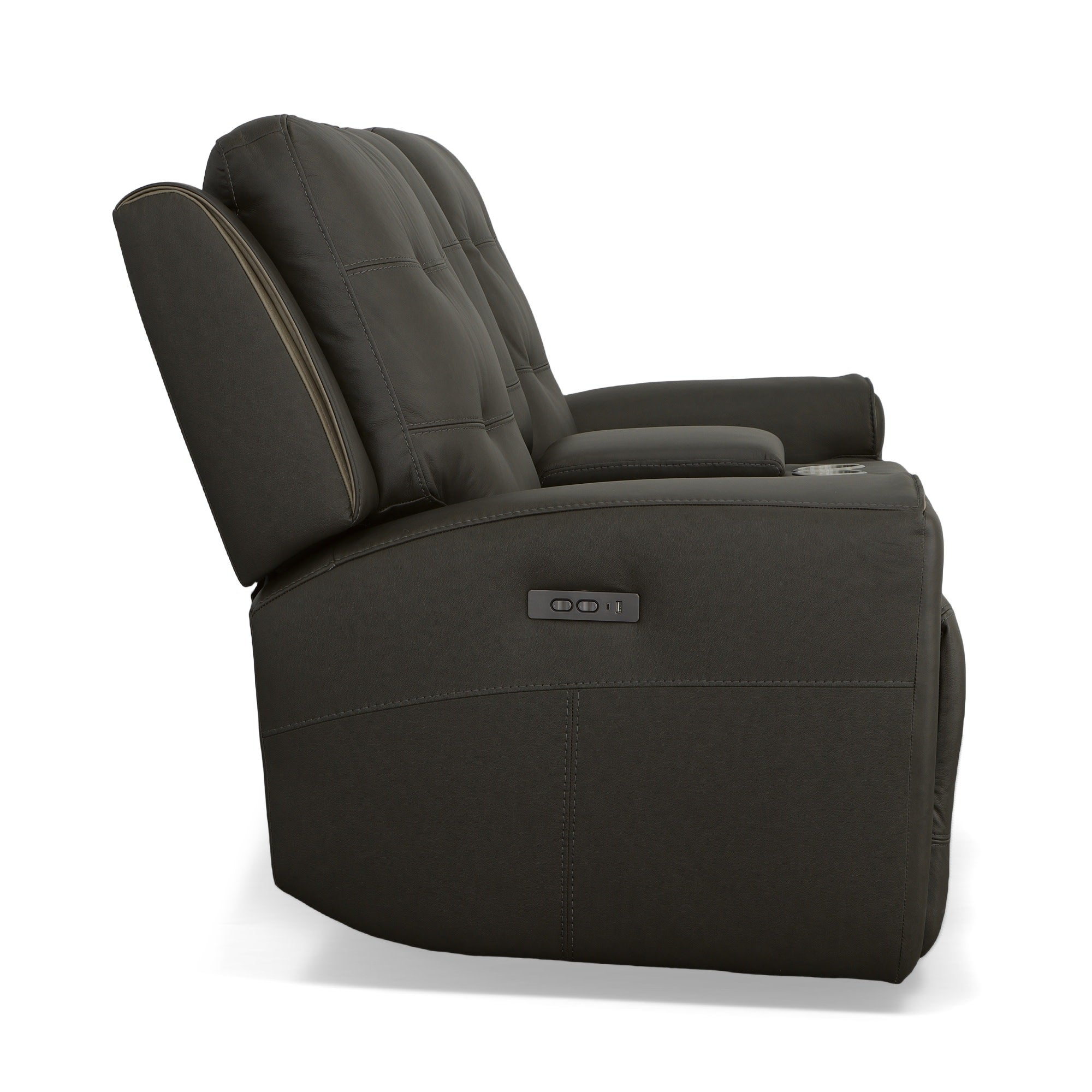 Iris Charcoal Leather Power Reclining Loveseat with Console & Power Headrests