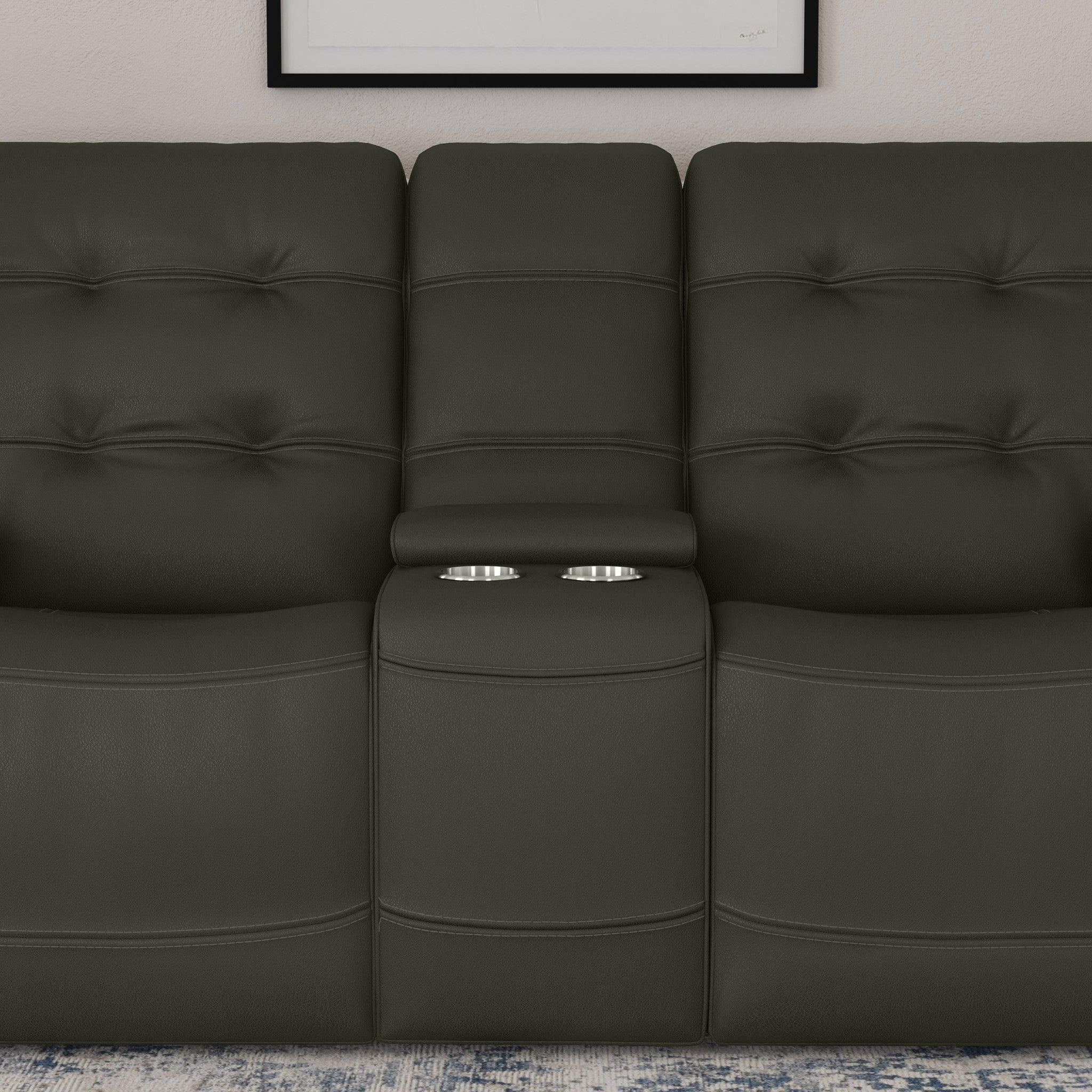 Iris Charcoal Leather Power Reclining Loveseat with Console & Power Headrests