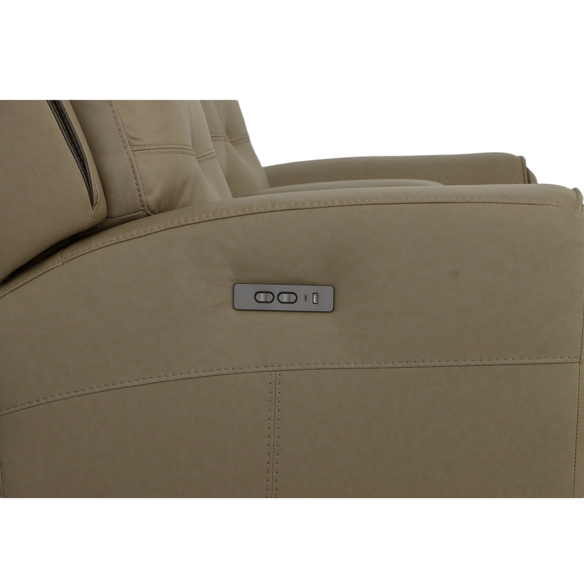 Iris Khaki Leather Power Reclining Loveseat with Console & Power Headrests