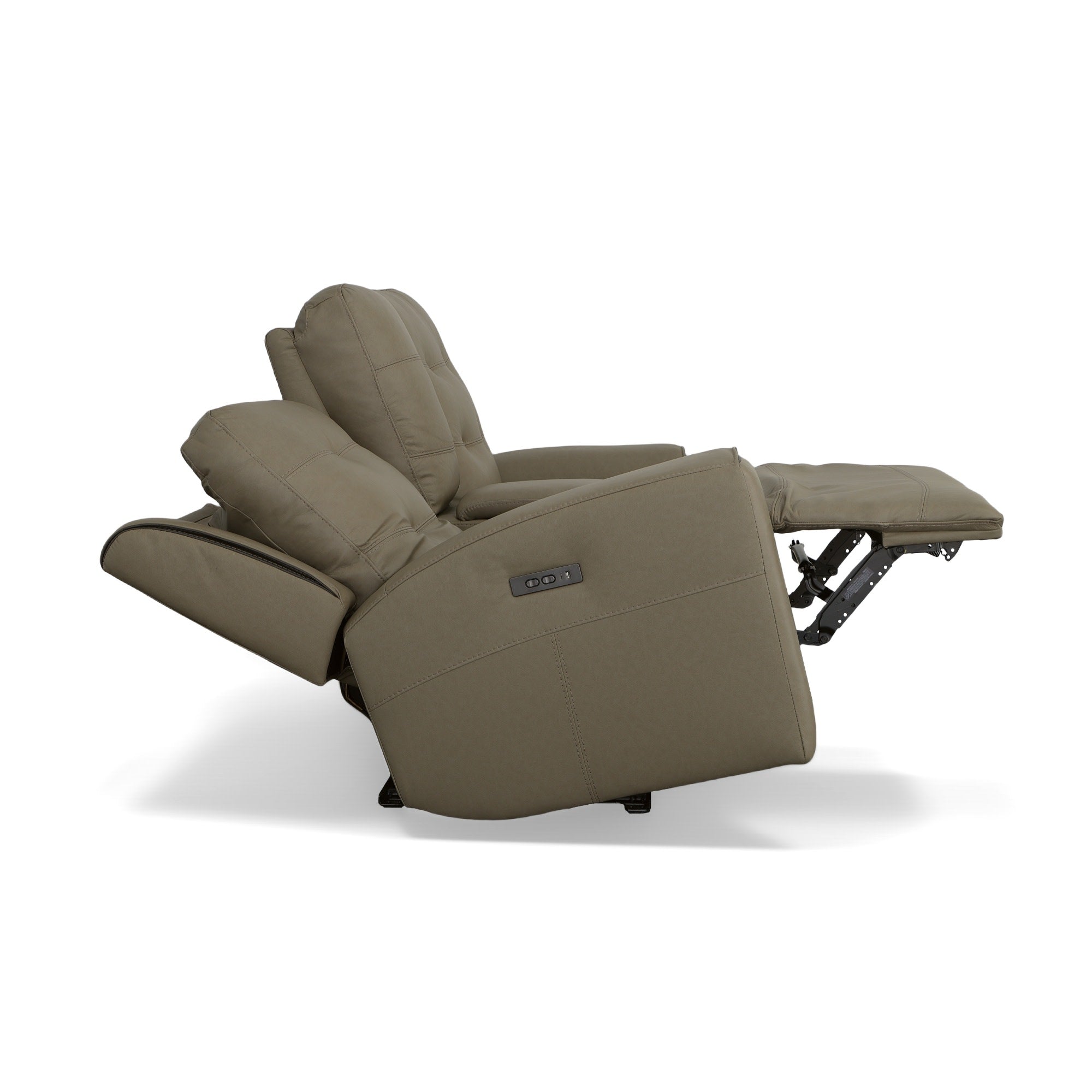 Iris Khaki Leather Power Reclining Loveseat with Console & Power Headrests